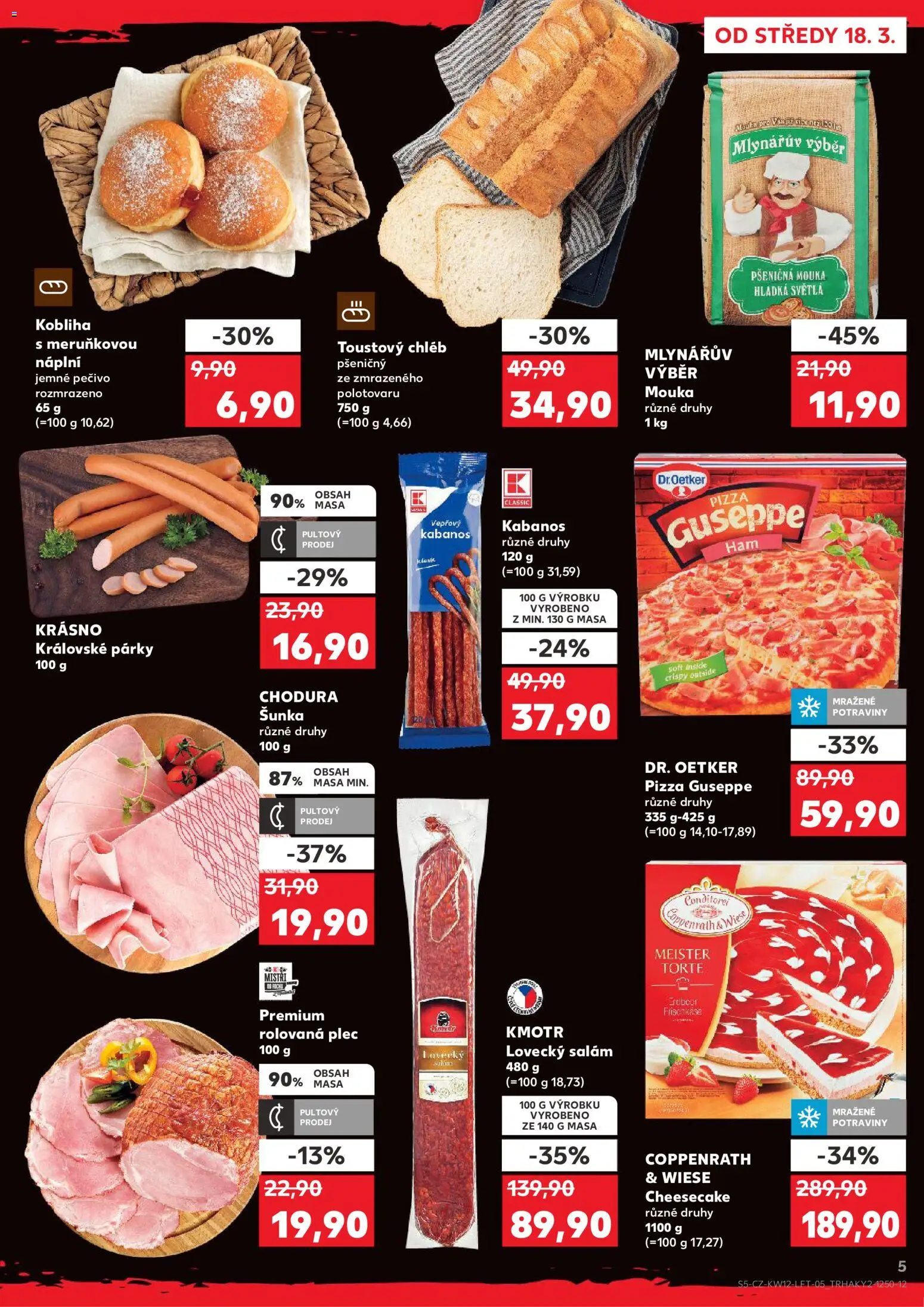 Kaufland leták - Kolín od 18.03.2026 | Strana: 5 | Produkty: Salám, Pizza, Mouka, Lovecký salám