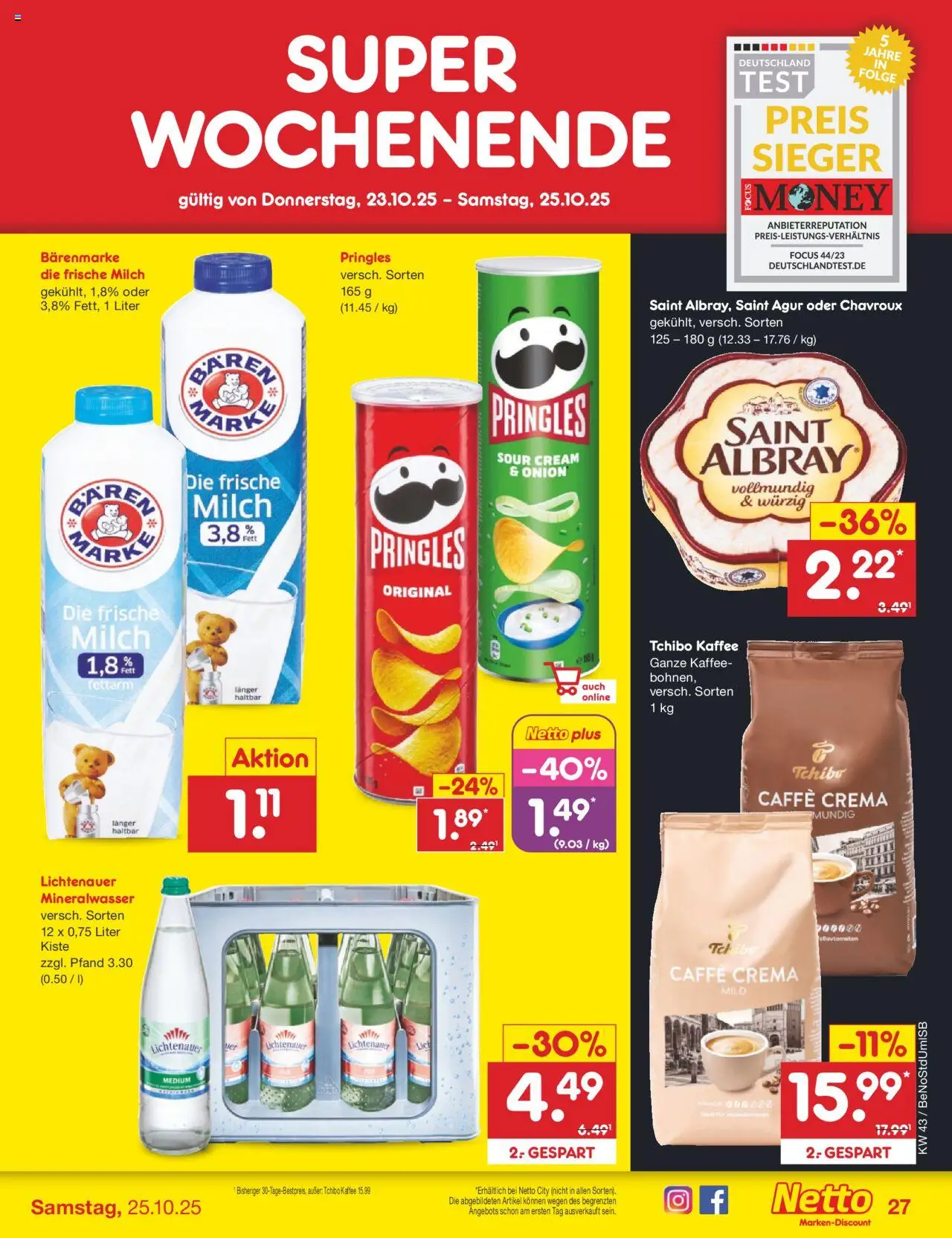 Netto Marken-Discount Prospekt 	 – gültig ab 20.10.2025 | Seite: 41 | Produkte: Milch, Kaffee, Mineralwasser, Pringles