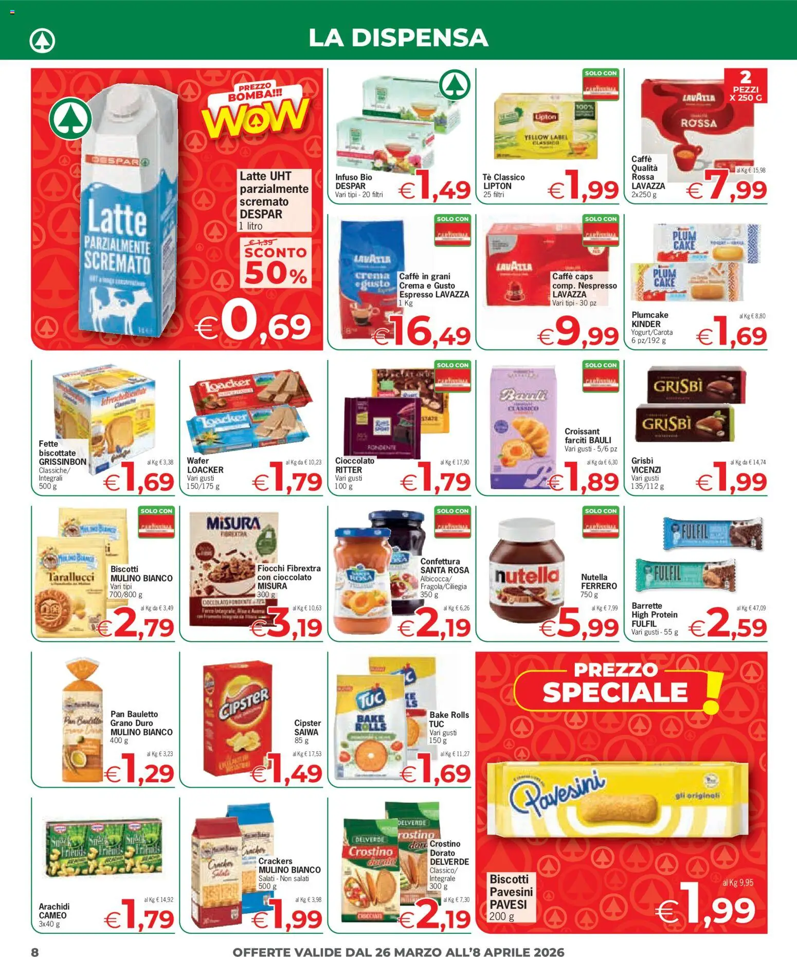 Volantino Despar del 26.03.2026 | Pagina: 8 | Prodotti: Caffè, Biscotti, Crackers, Nutella