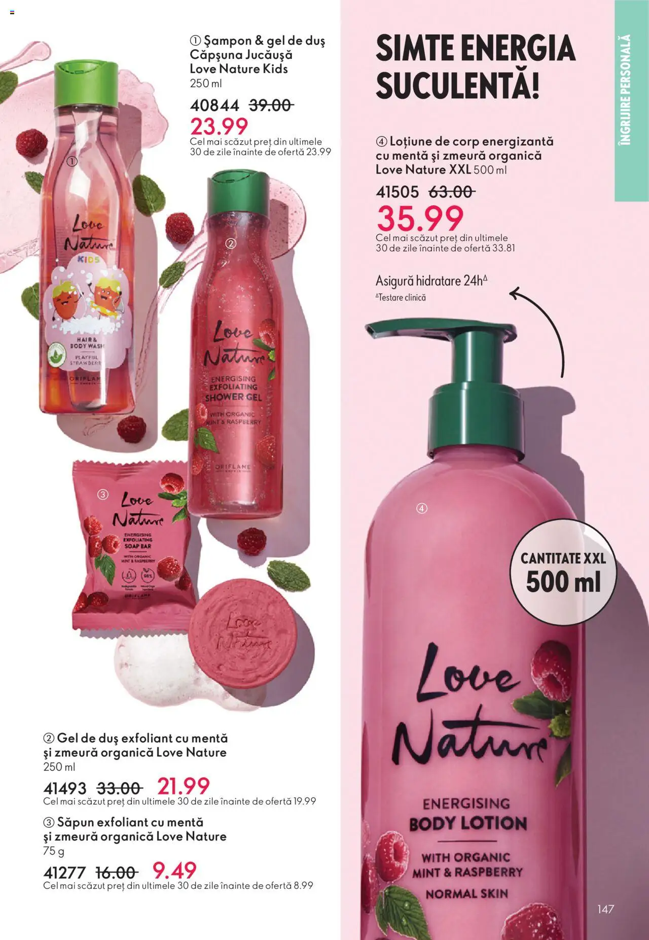 Noul catalog Oriflame – valabil de la 12.11.2025 | Pagină: 147 | Produse: Zmeură, Body, Duș, Șampon