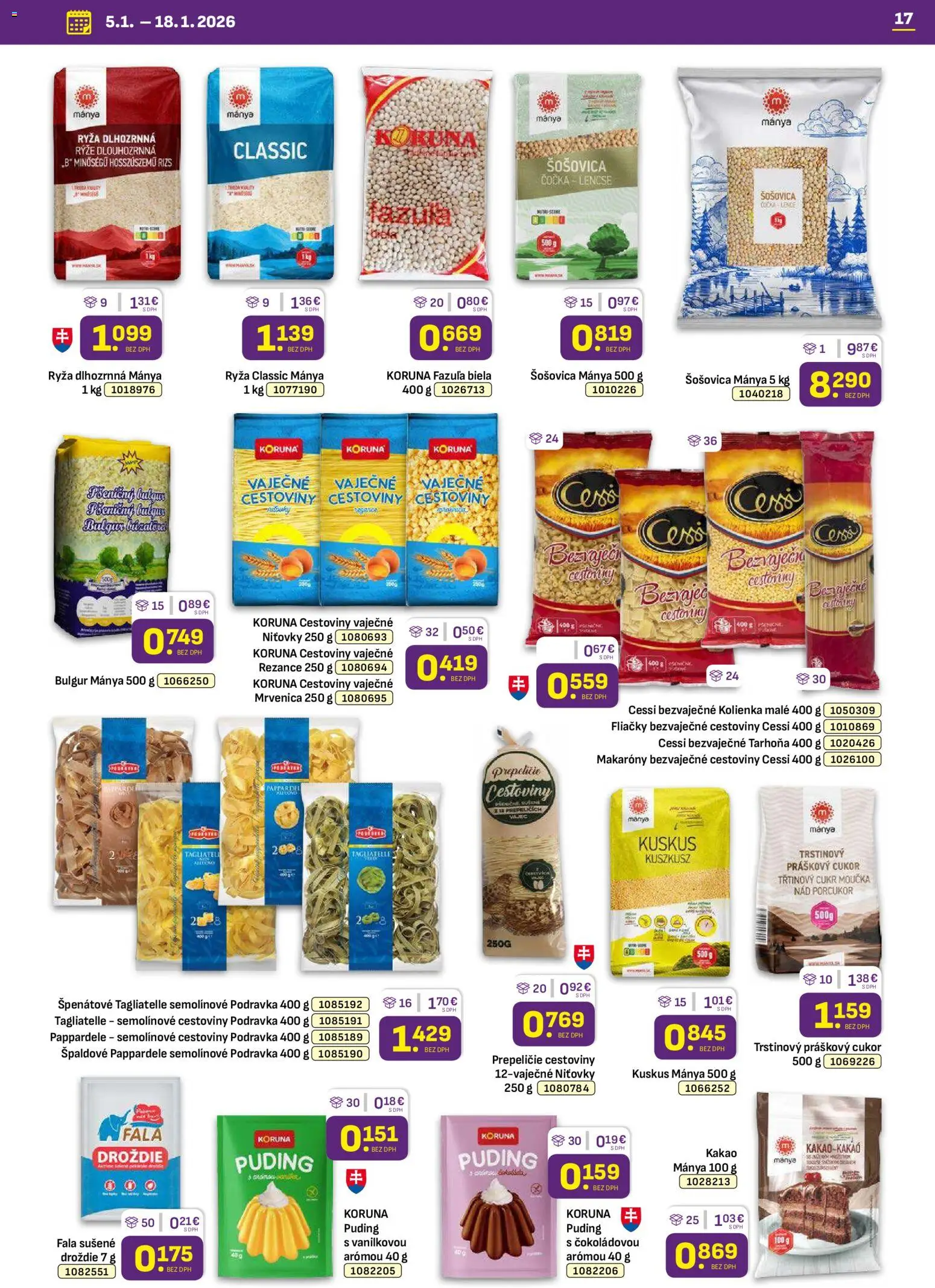 Nové Libex akcie – leták je platný od 05.01.2026 | Strana: 17 | Produkty: Cestoviny, Šošovica, Rezance, Tarhoňa