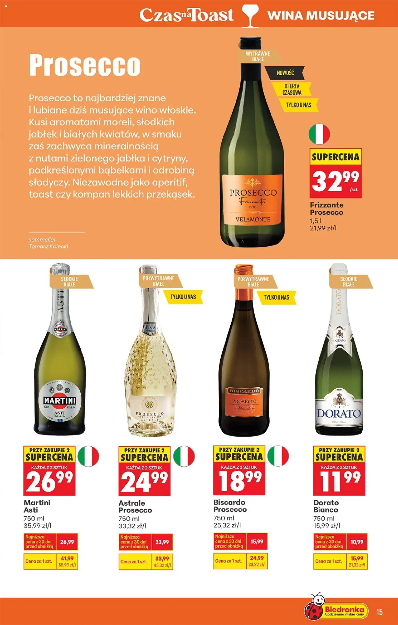 Biedronka gazetka - Czas na toast od 09.03.2026 | Strona: 15 | Produkty: Martini, Wino, Jabłka, Prosecco