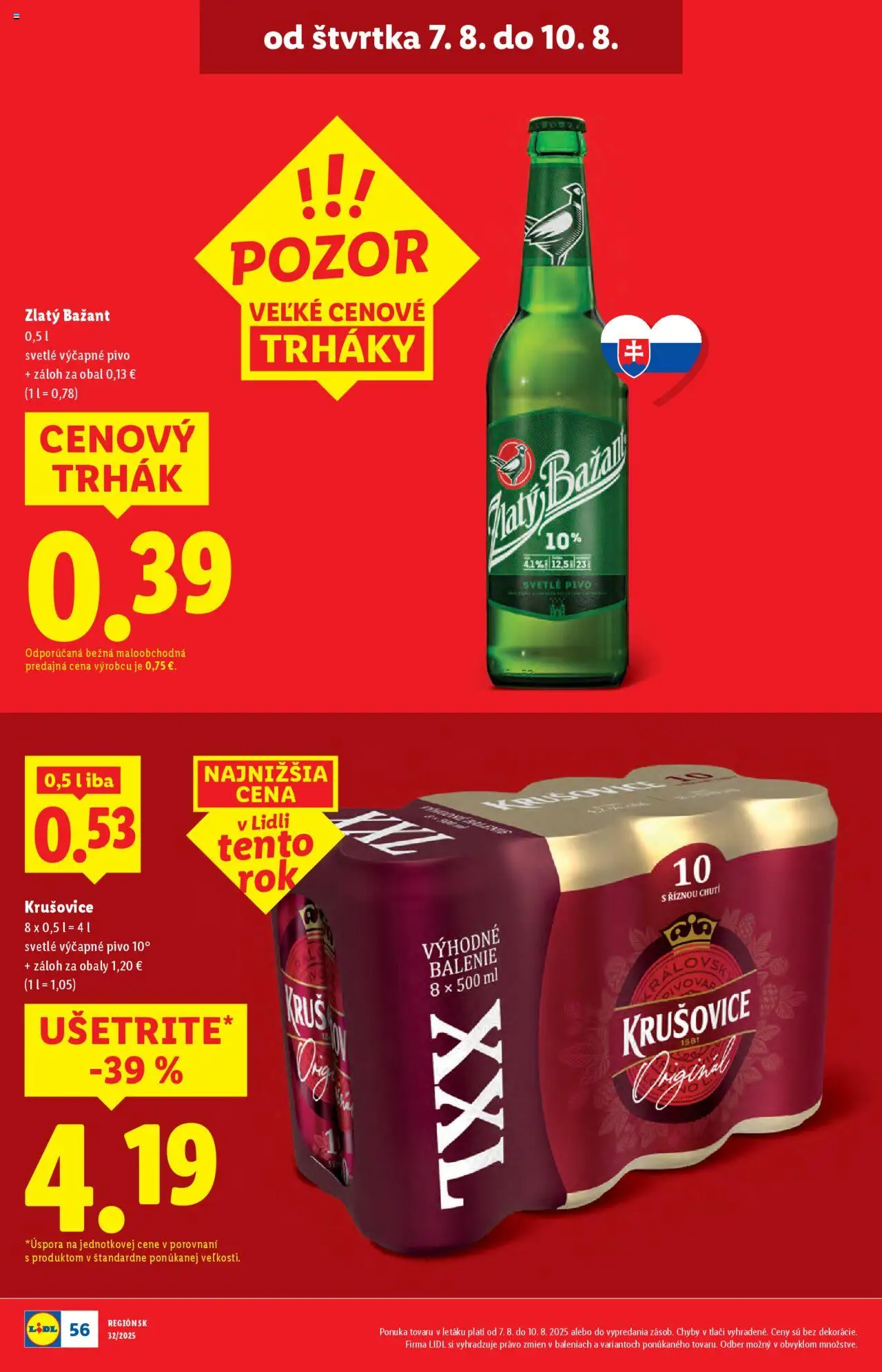 Lidl leták │ platný od 04.08.2025 | Strana: 62 | Produkty: Pivo, Krušovice, Zlatý Bažant