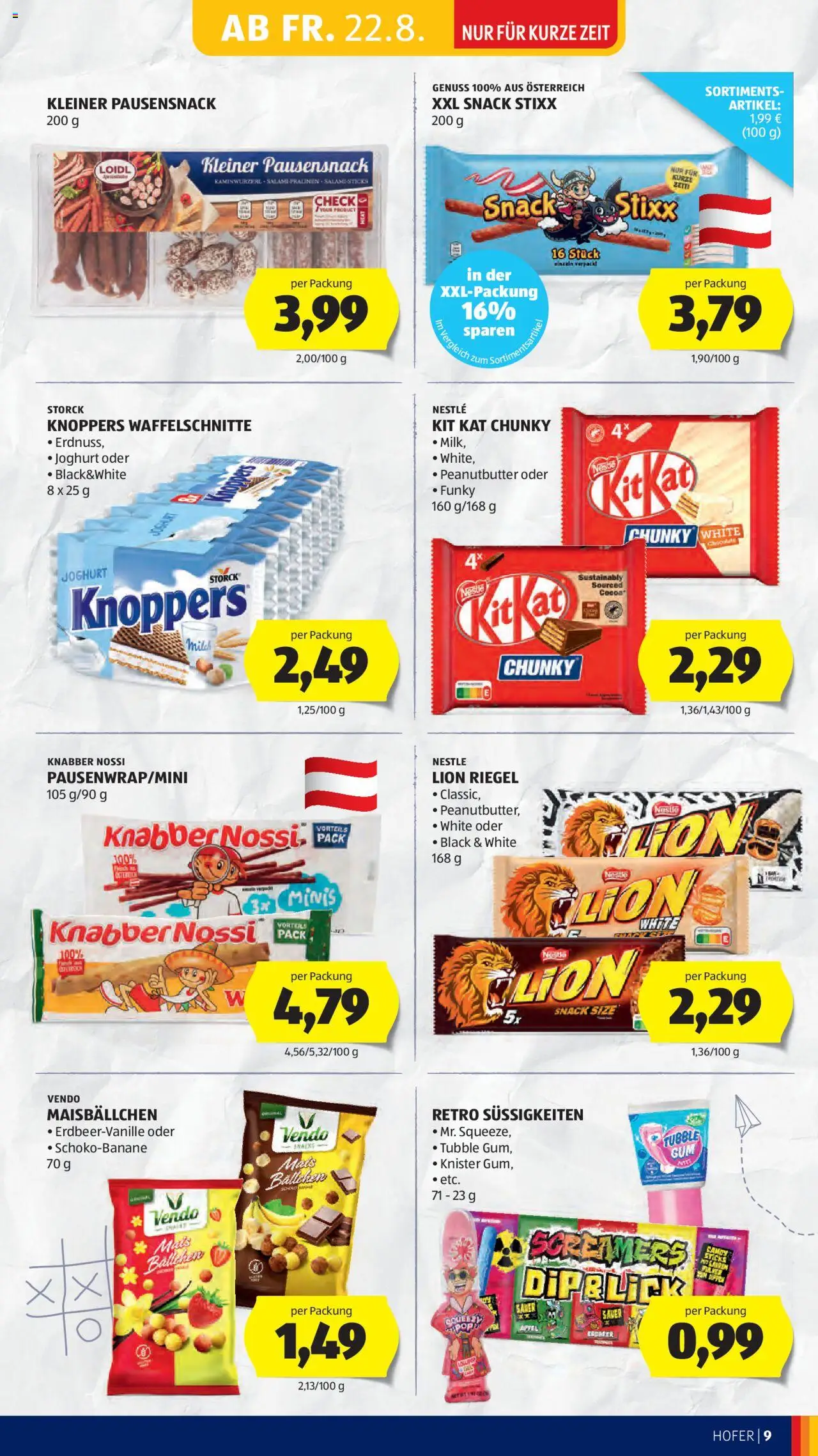 Hofer Flugblatt gültig ab 22.08.2025 | Seite: 11 | Produkte: Süßigkeiten, Joghurt, Äpfel