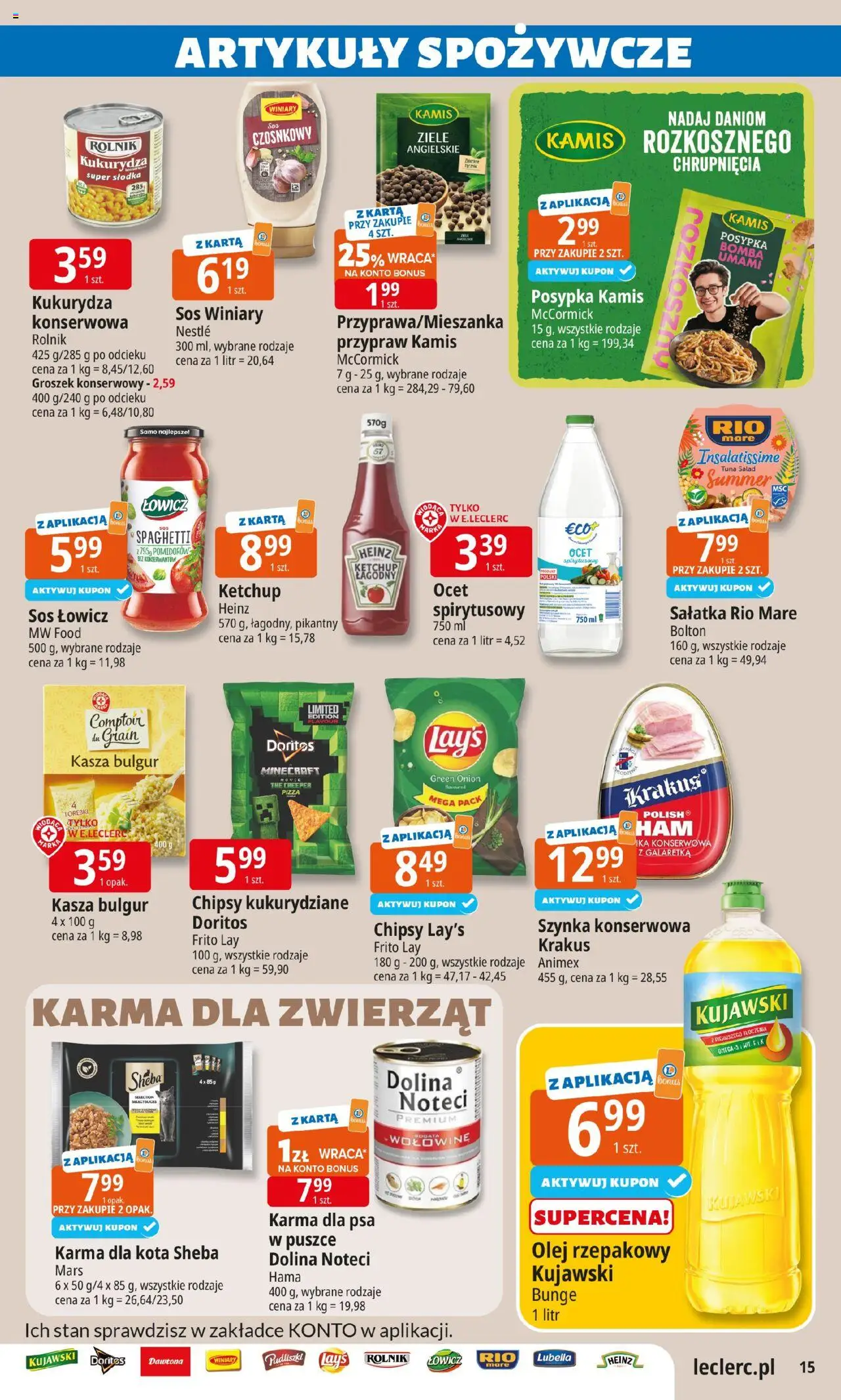 E.Leclerc Gazetka - Radom od 22.07.2025 | Strona: 15 | Produkty: Doritos, Groszek konserwowy, Karma dla kota, Karma dla psa
