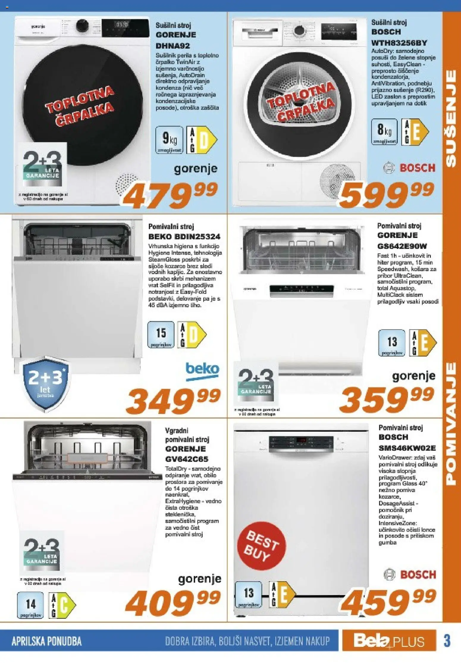 Novi Bela plus katalog ponudbe – veljaven od 16.04.2026 | Stran: 3 | Izdelki: Pribor, Črpalka, Susilni stroj, Vgradni pomivalni stroj