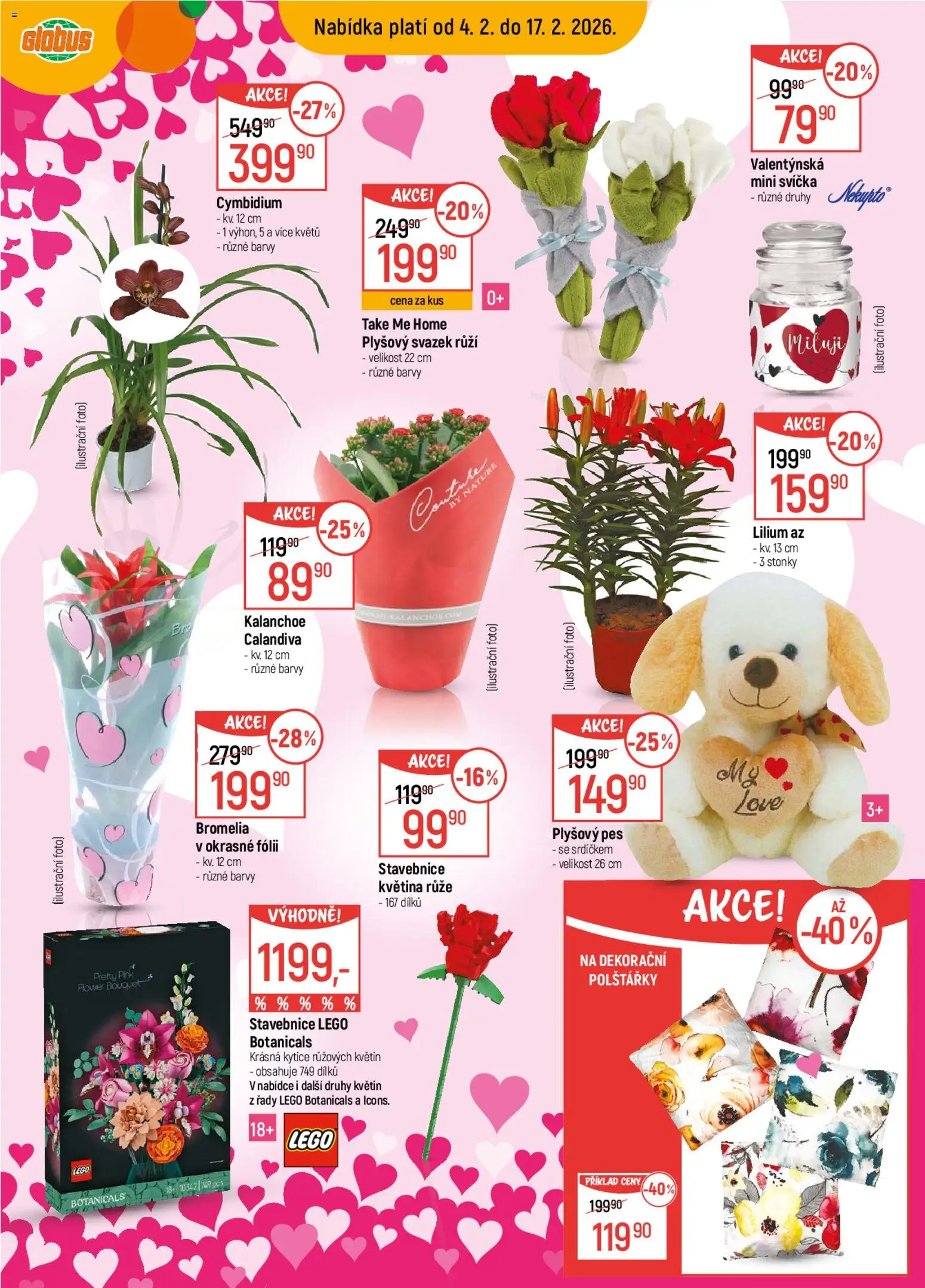 Globus leták od 04.02.2026 | Strana: 14 | Produkty: Polštářky, LEGO, Stavebnice, Svíčka