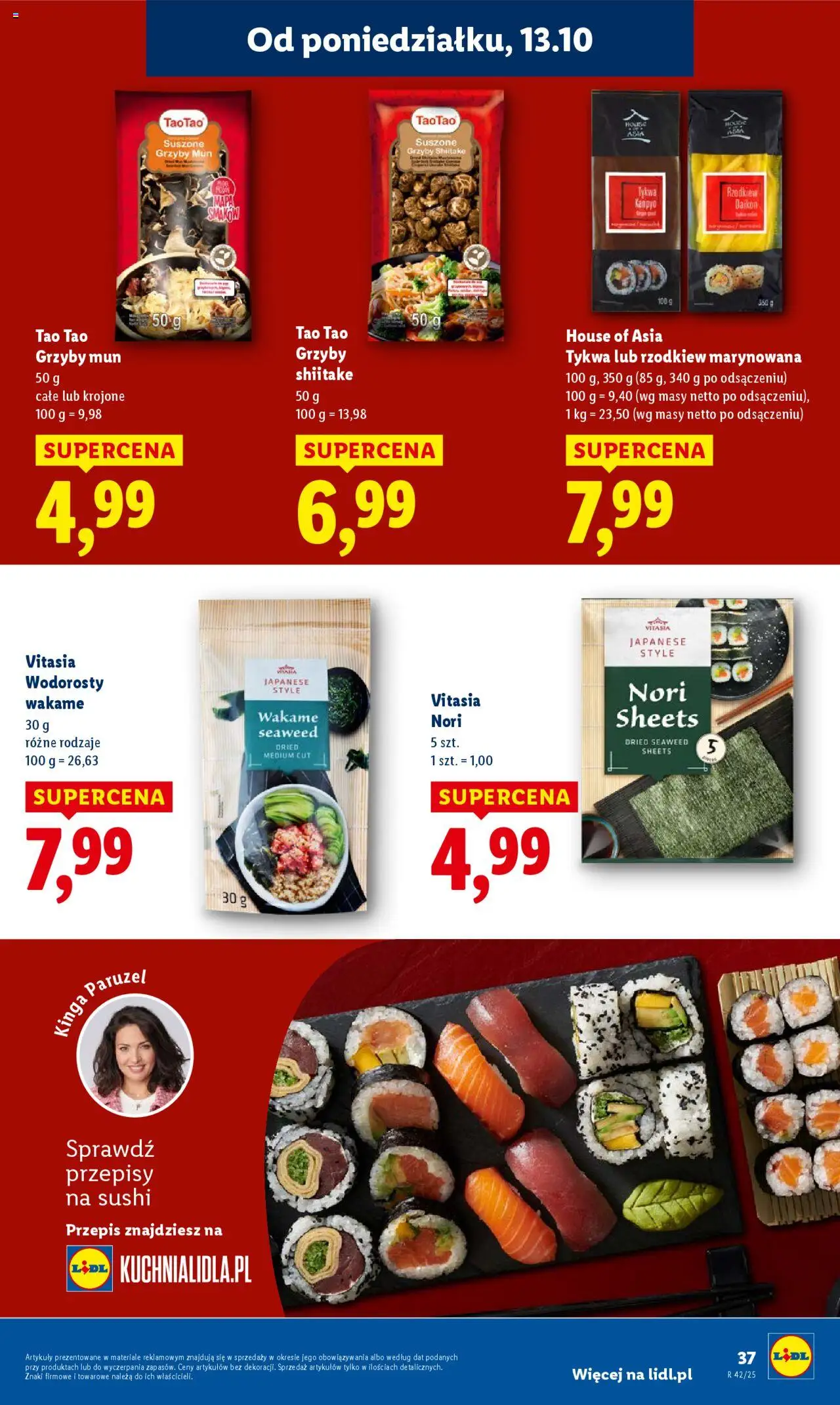 Lidl Gazetka od 13.10.2025 | Strona: 37 | Produkty: Wakame, Grzyby mun, Nori, Sushi