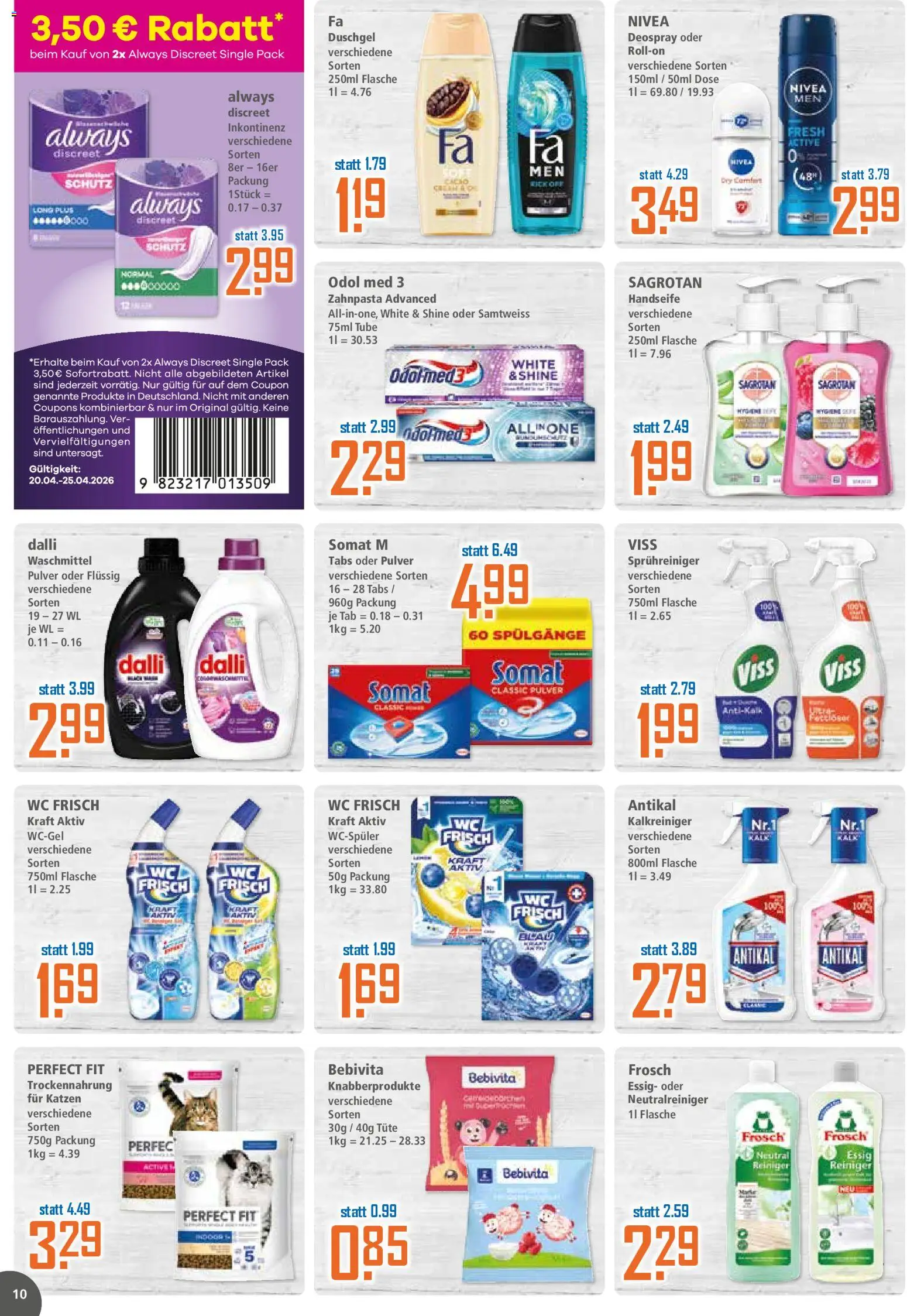 Klaas & Kock Prospekt 	 – gültig ab 20.04.2026 | Seite: 10 | Produkte: Duschgel, Zahnpasta, Waschmittel, Deospray
