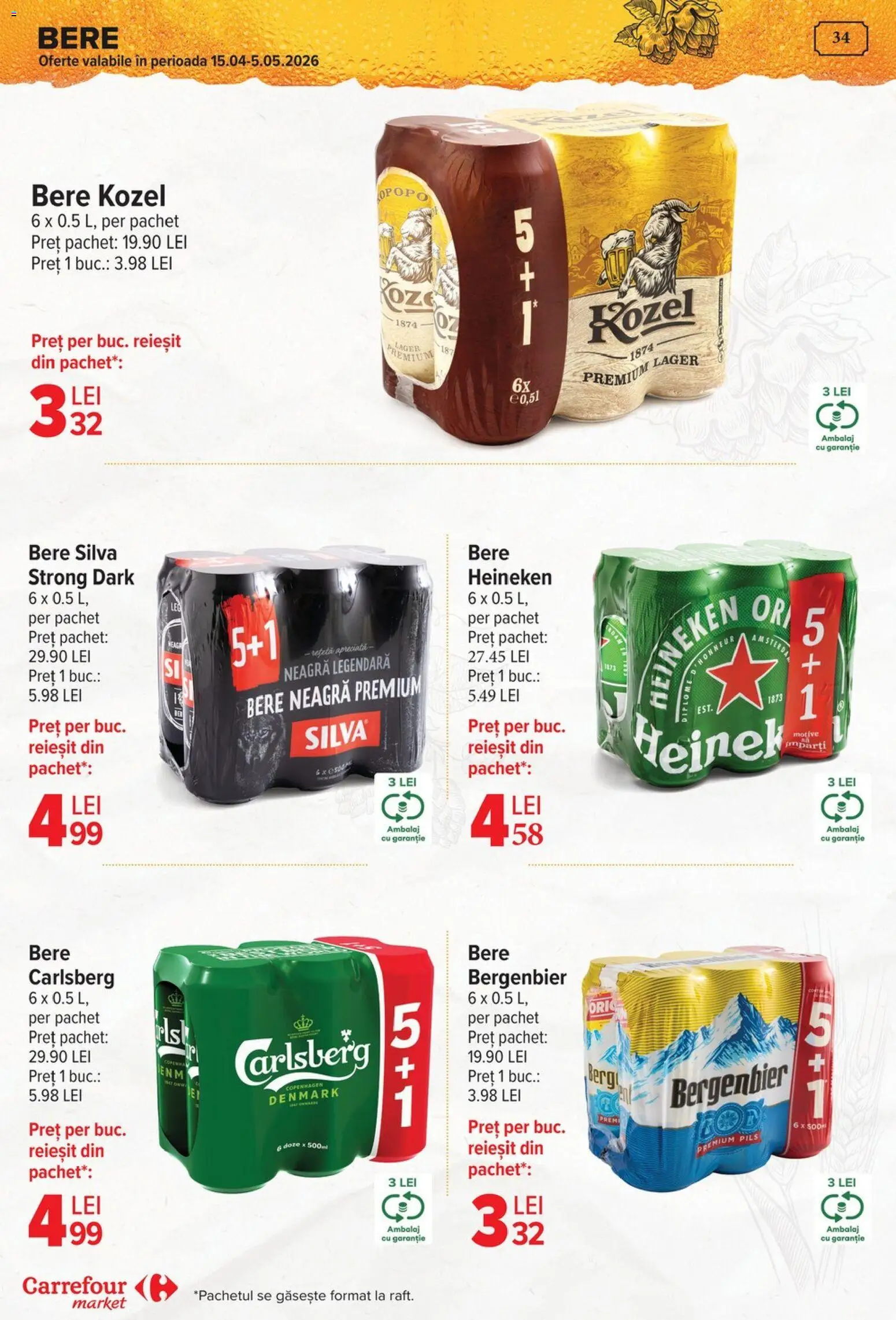 Noul catalog Carrefour – valabil de la 29.04.2026 | Pagină: 34 | Produse: Bere, Plastik Kulübe