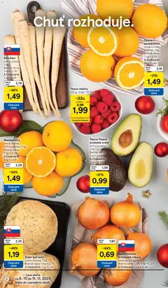 Tesco leták platný od 05.11.2025 | Strana: 2 | Produkty: Cibuľa, Petržlen, Zeler, Maliny