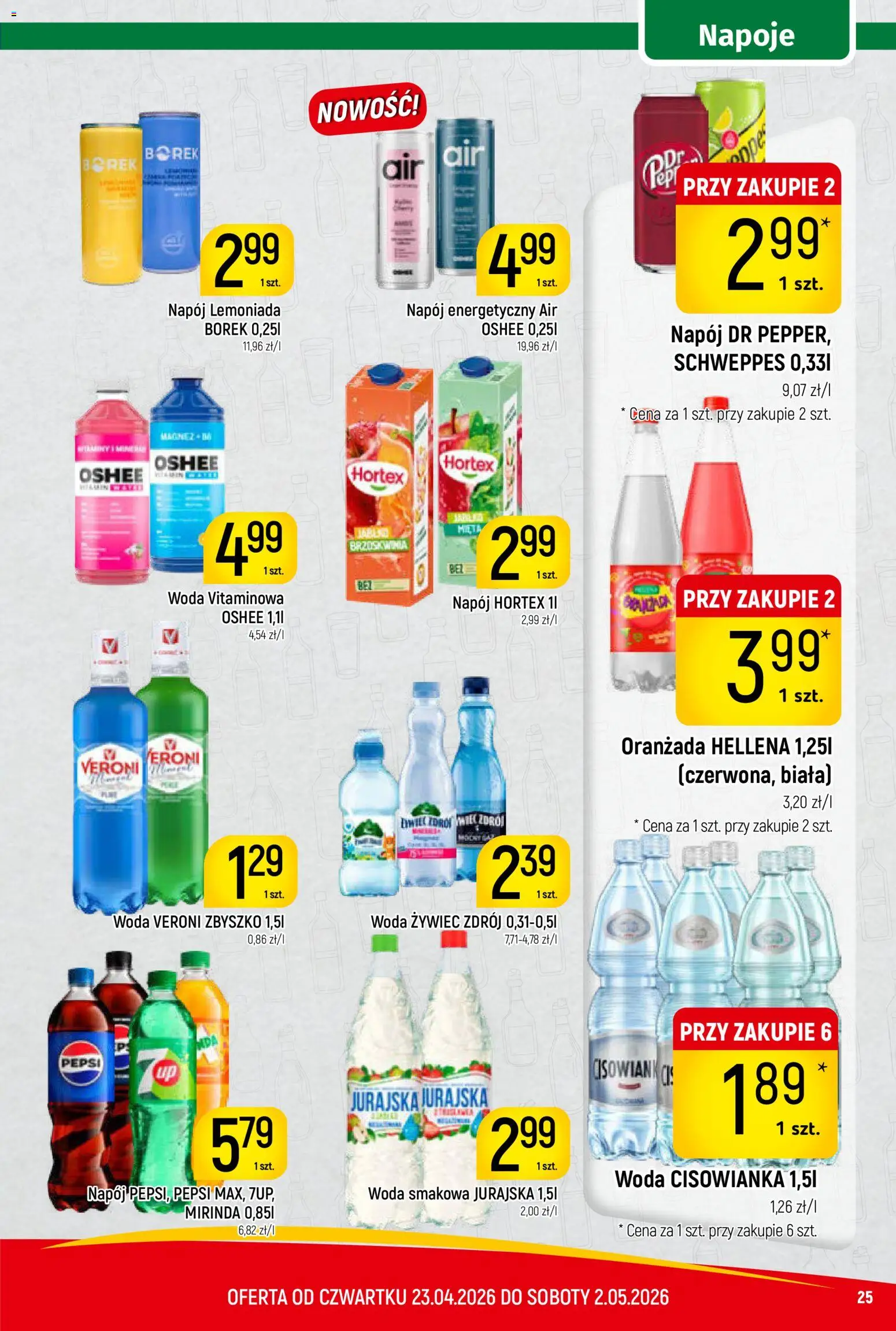 Piotruś Pan gazetka od 23.04.2026 | Strona: 25 | Produkty: Brzoskwinia, Woda żywiec, Napoje, Woda