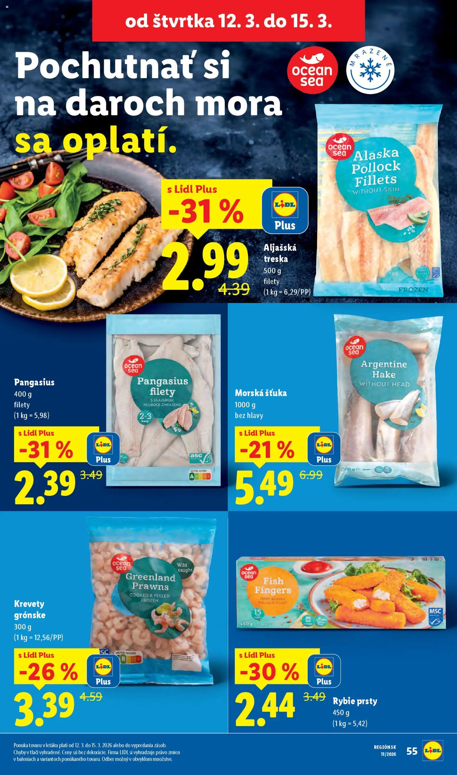 Nové Lidl akcie – leták je platný od 09.03.2026 | Strana: 55 | Produkty: Krevety, Treska