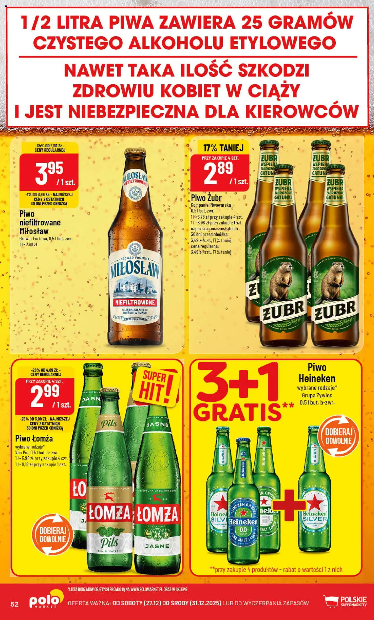 POLOmarket Gazetka od 27.12.2025 | Strona: 52 | Produkty: Piwo żubr, Piwo, Heineken