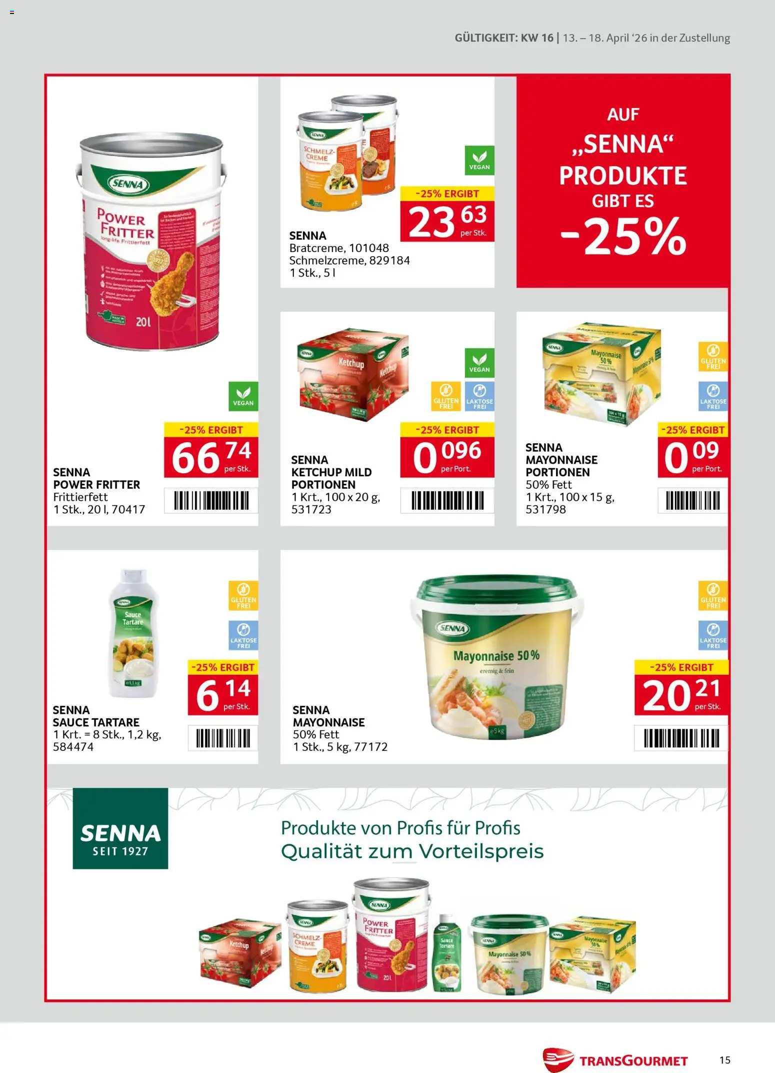 Transgourmet Zustellaktion gültig ab 13.04.2026 | Seite: 15 | Produkte: Ketchup, Mayonnaise, Creme