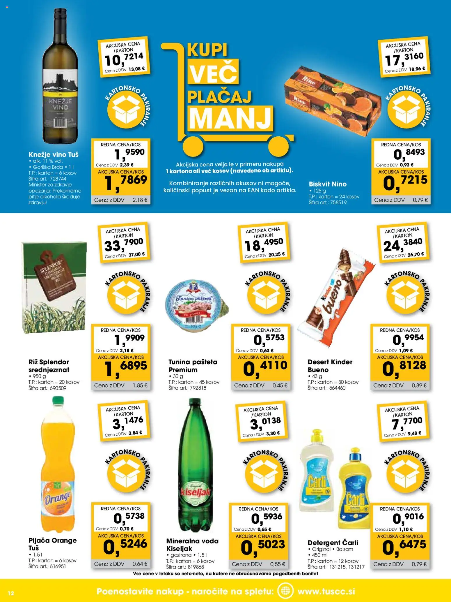 Novi Tuš katalog ponudbe – veljaven od 01.03.2026 | Stran: 12 | Izdelki: Pašteta, Mineralna voda, Vino, Detergent