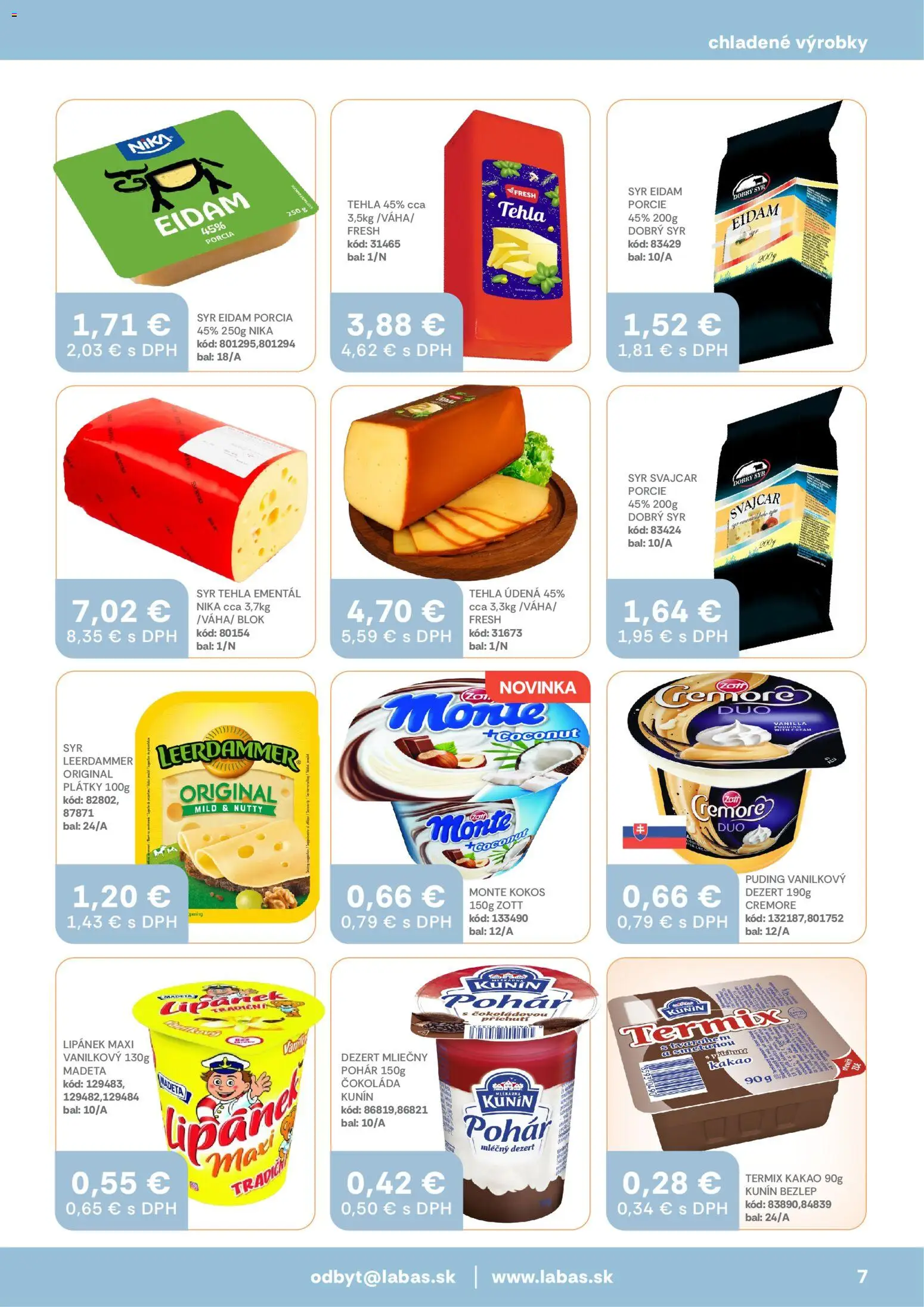 Nové Labaš akcie – leták je platný od 24.04.2026 | Strana: 7 | Produkty: Syr, Eidam, Puding, Kakao