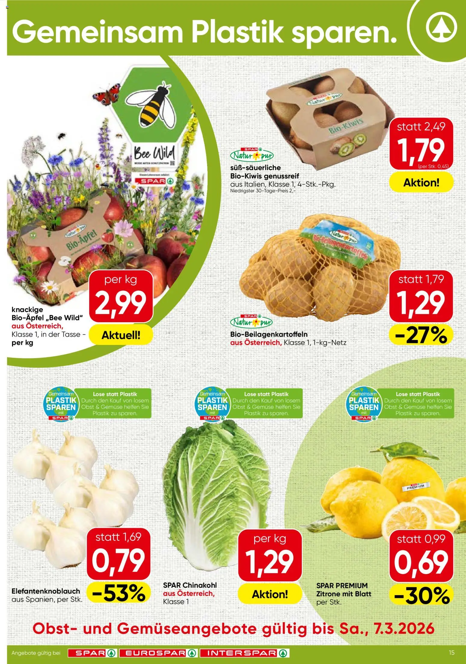 Spar Flugblatt - Kärnten gültig ab 05.03.2026 | Seite: 15 | Produkte: Gemüse, Obst, Zitrone, Chinakohl