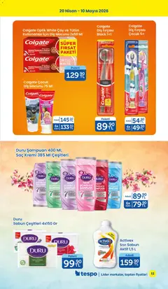 20.04.2026 tarihinden itibaren geçerli olan Tespo kataloğu önizlemesi | Sayfa: 13 | Ürünler: Saç Kremi, Sabun, Diş macunu, Diş fırçası