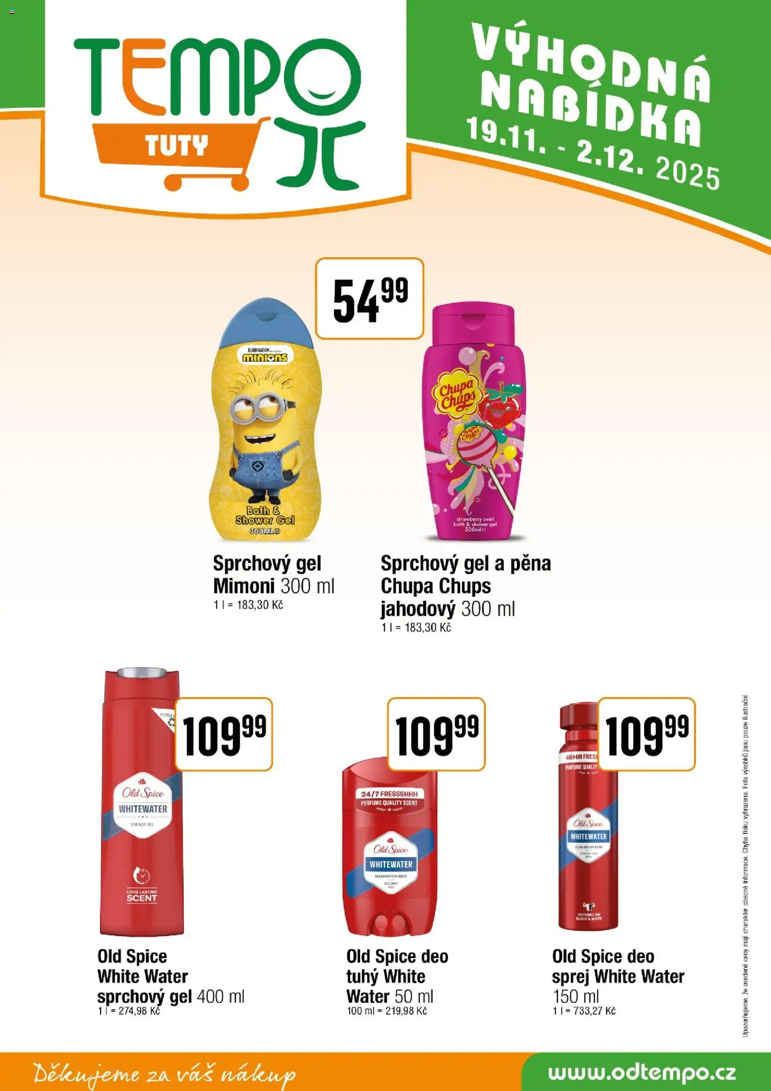Tempo leták - Tuty od 19.11.2025 | Strana: 16 | Produkty: Sprchový gel, Mimoni, Old Spice