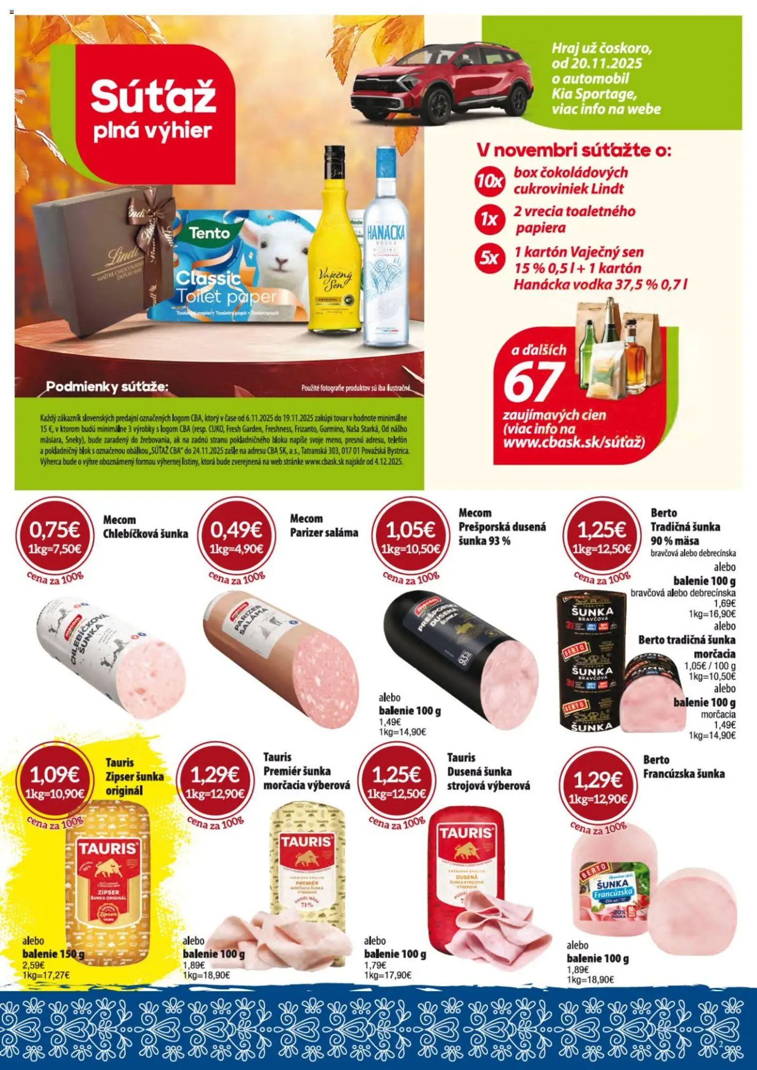 Nové KARMEN CBA akcie – leták je platný od 06.11.2025 | Strana: 2 | Produkty: Telefón, Šunka, Lindt