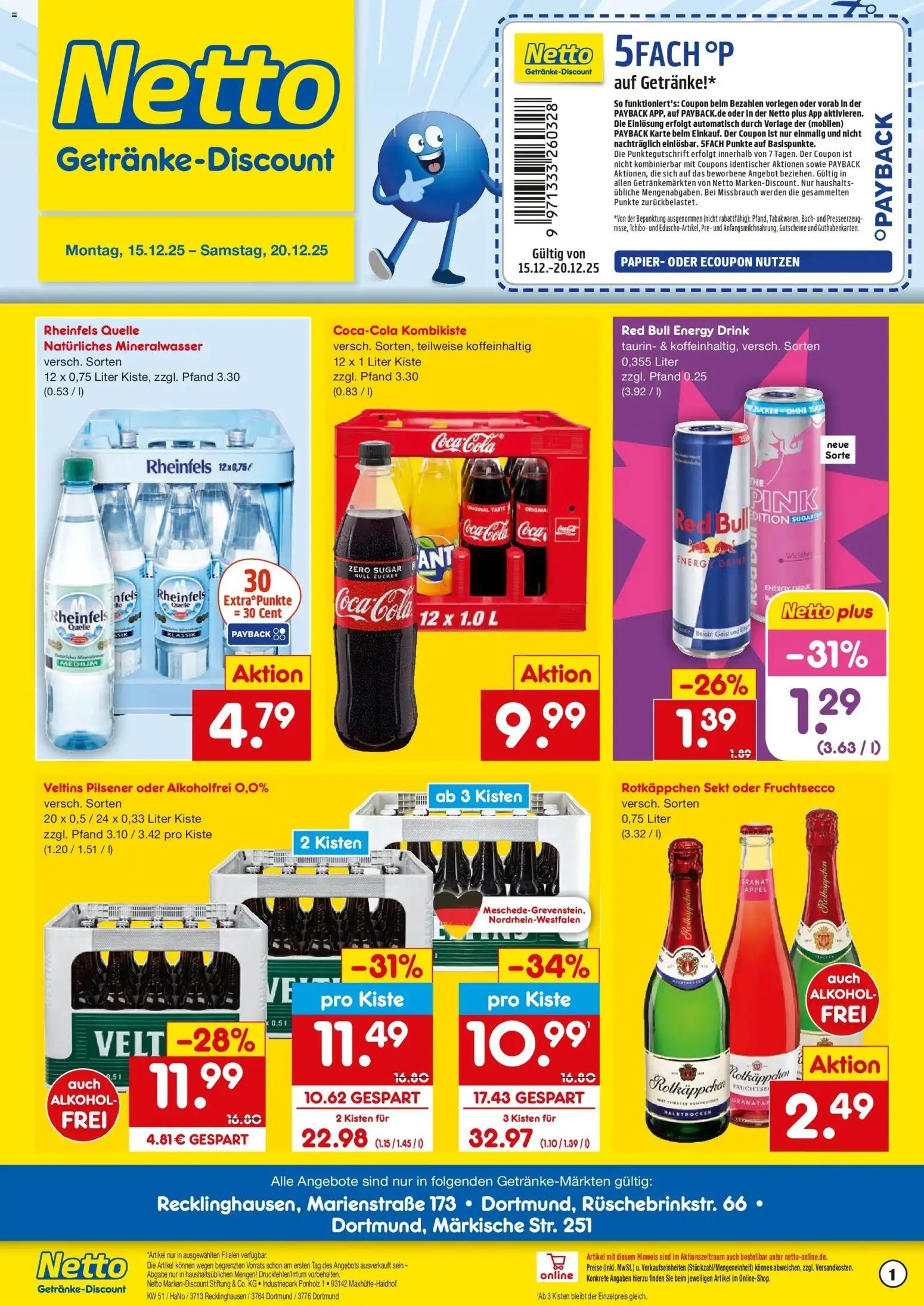 Netto Marken-Discount prospekt Dortmund	 – gültig ab 15.12.2025 | Seite: 1 | Produkte: Rotkappchen sekt, Red bull, Coca cola, Äpfel