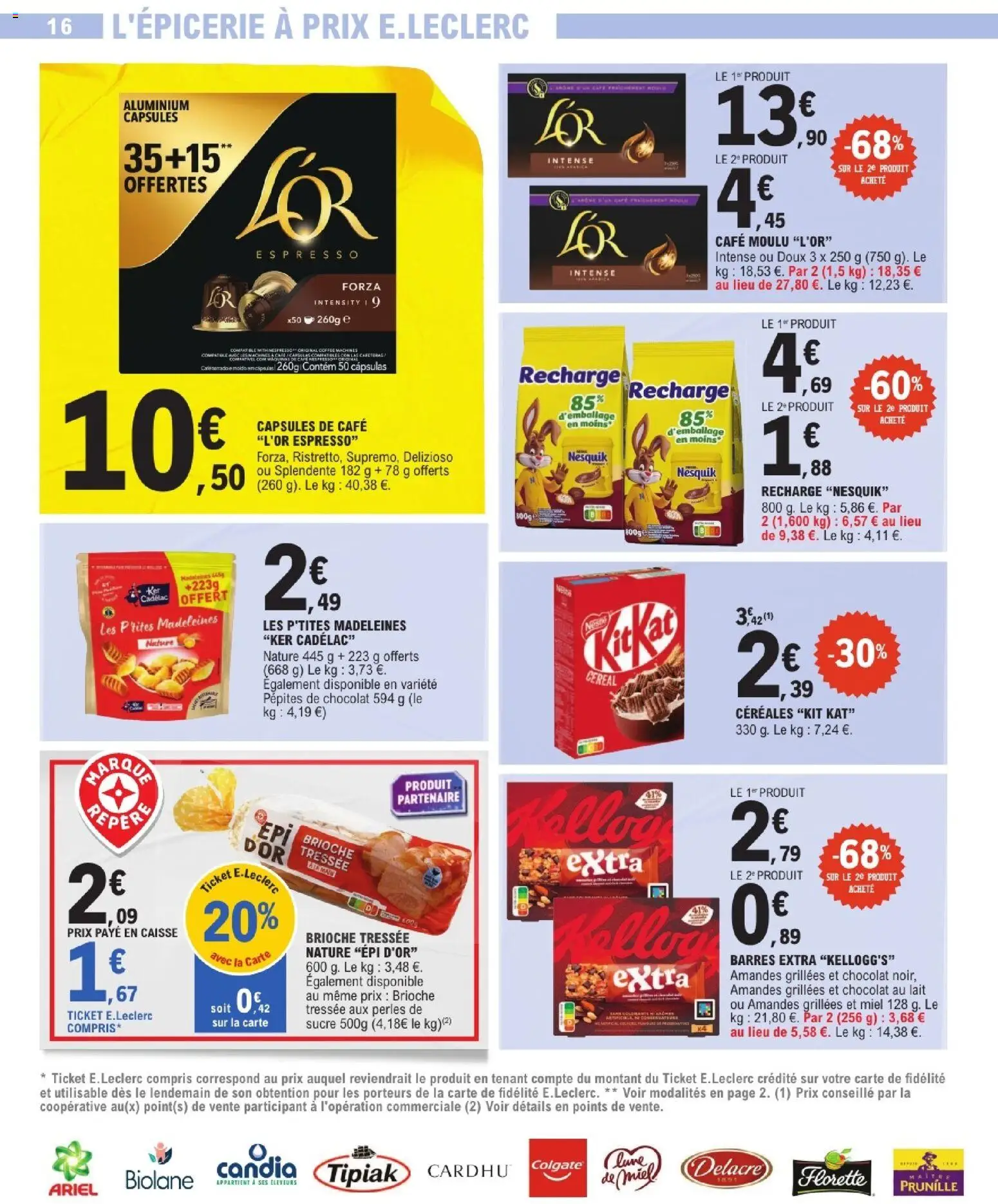 {H1} | Page: 16 | Produits: Ariel, Sucre, Pépites de chocolat, Miel
