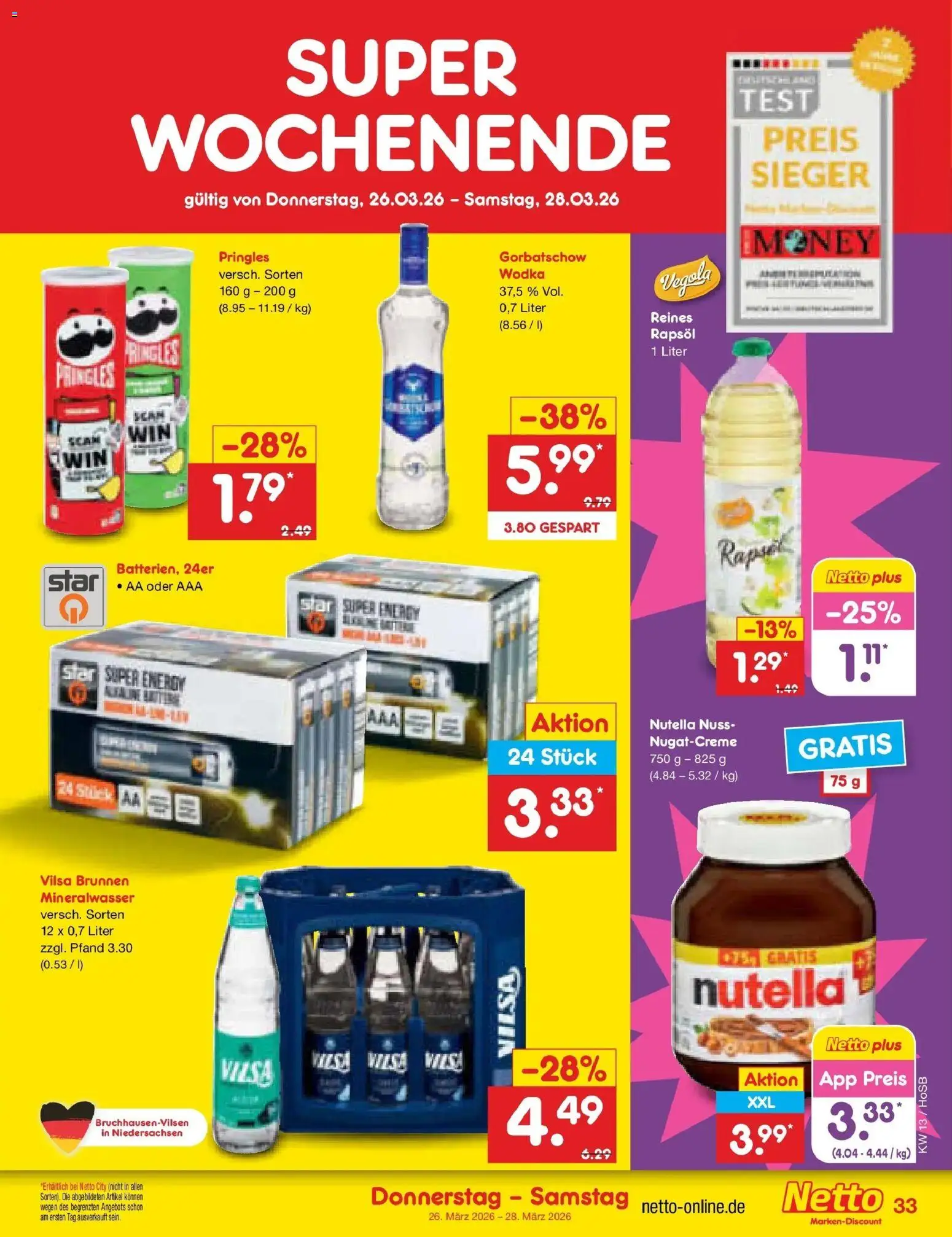 Netto Marken-Discount Prospekt Hannover	 – gültig ab 23.03.2026 | Seite: 47 | Produkte: Energy, Rapsöl, Mineralwasser, Nutella