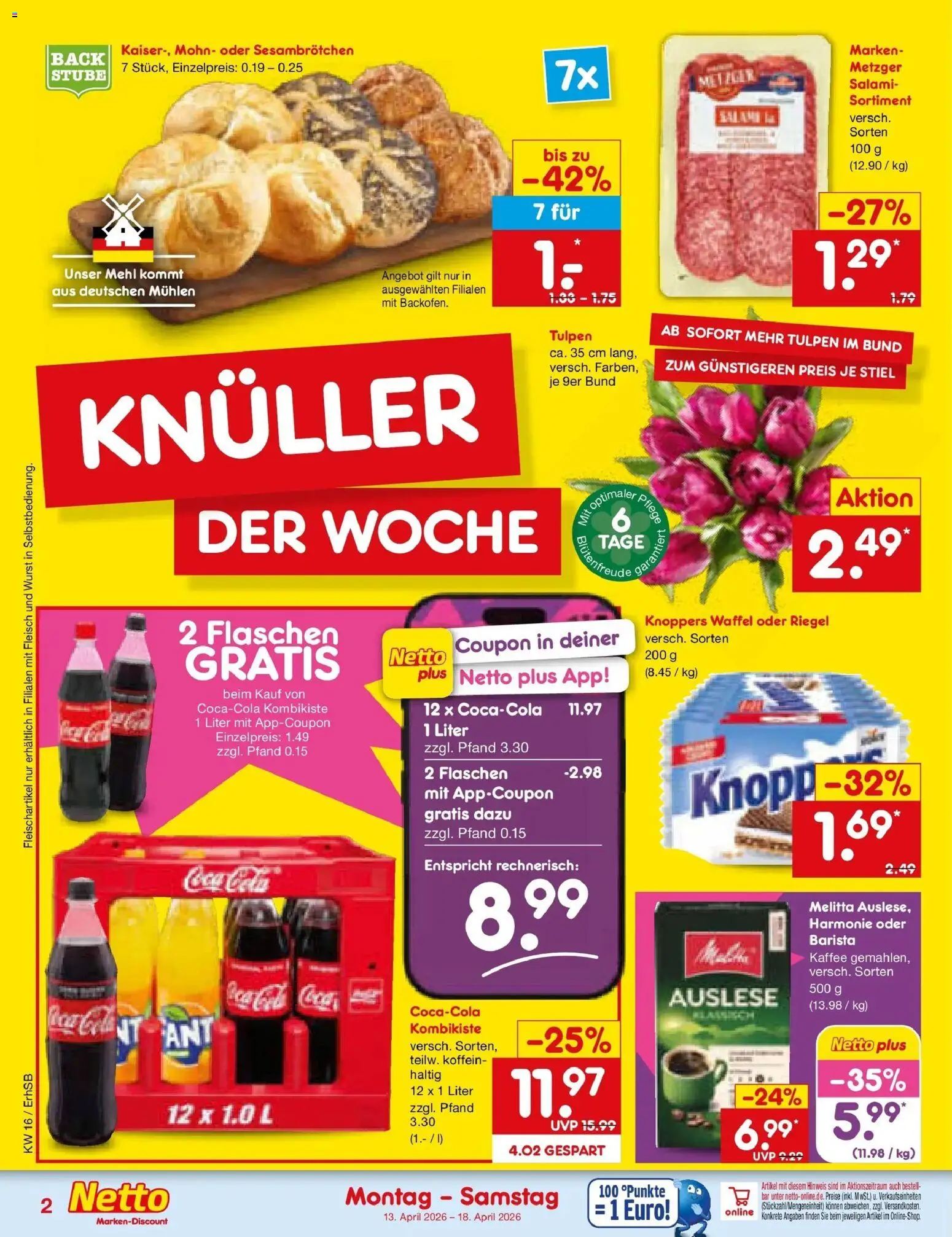 Netto Marken-Discount Prospekt Metten	 – gültig ab 13.04.2026 | Seite: 2 | Produkte: Melitta, Cola, Salami, Fleisch