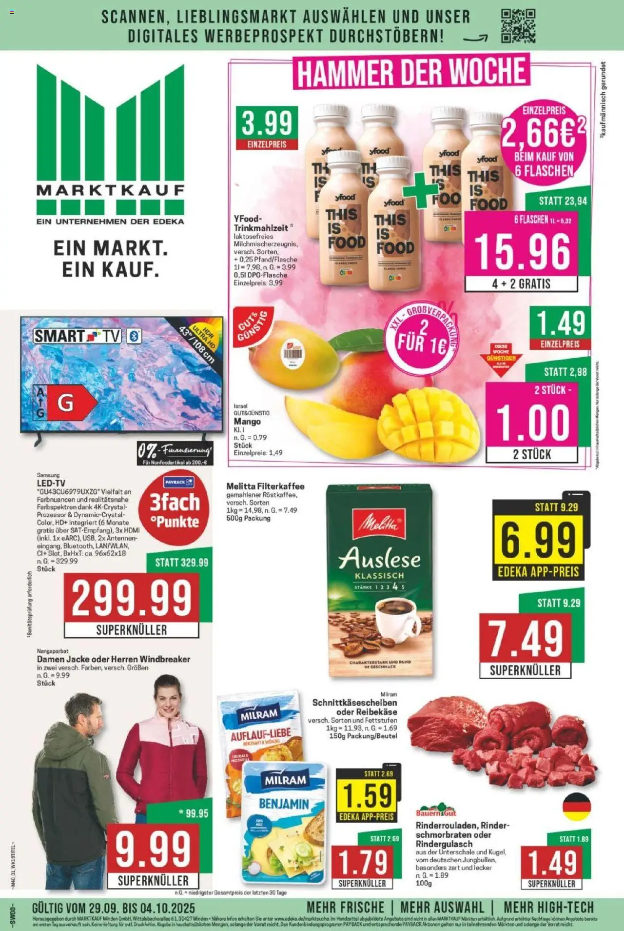 Marktkauf Prospekt 	 – gültig ab 29.09.2025 | Seite: 1 | Produkte: Melitta, YFood, Mango, Jacke