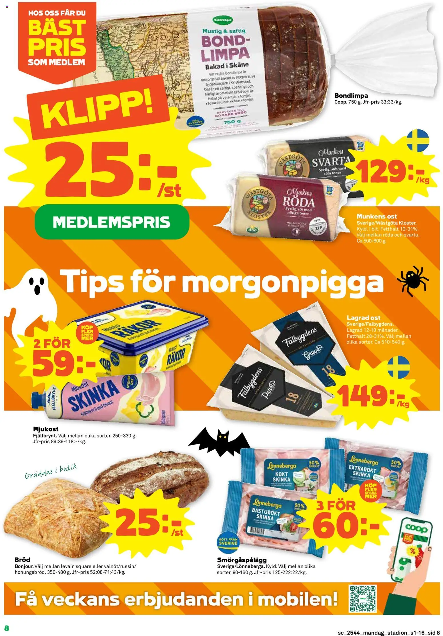 Stora Coop reklamblad aktuell från 27.10.2025 | Sida: 8 | Produkter: Räkor, Levain, Ost, Mjukost