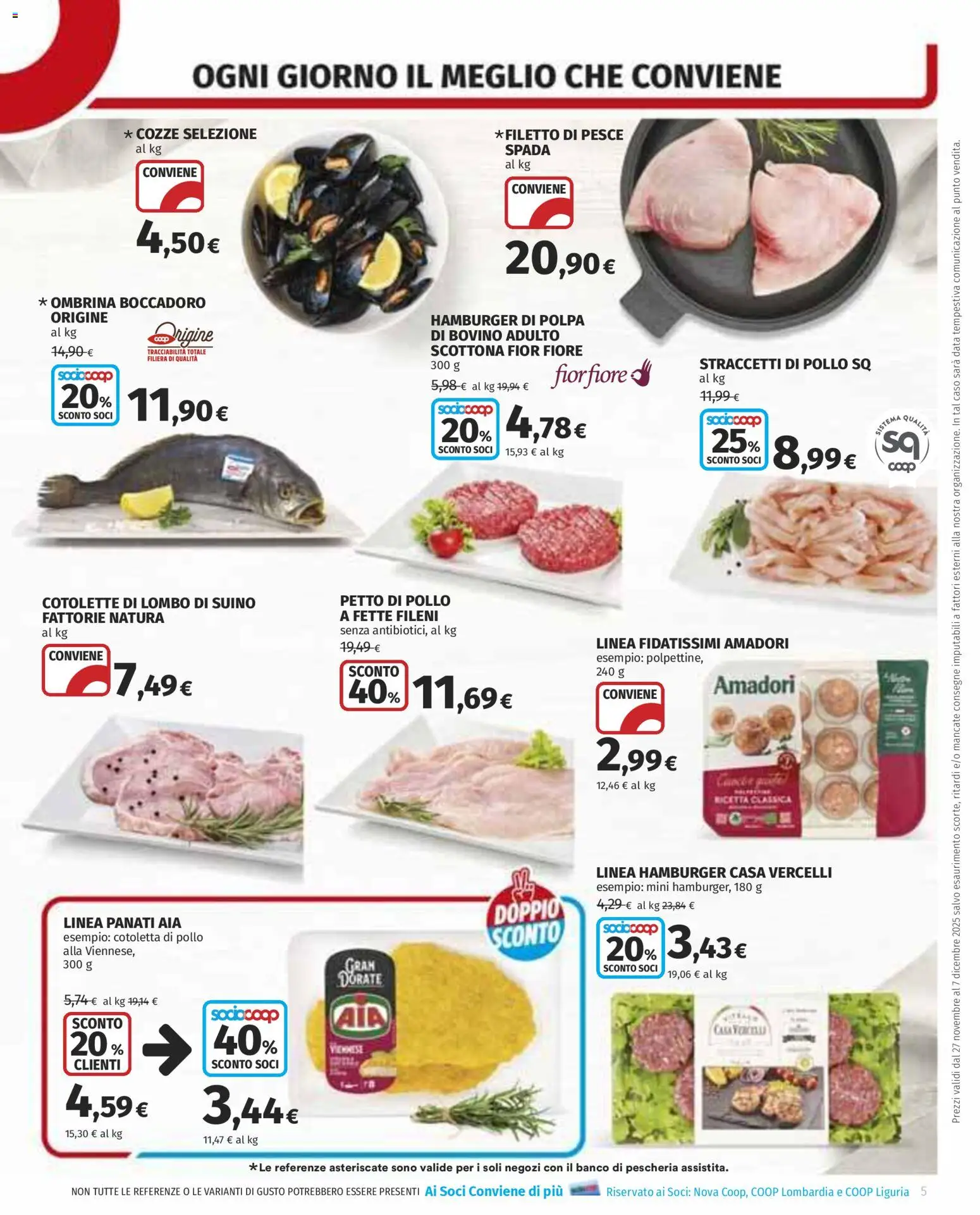 Volantino COOP del 27.11.2025 | Pagina: 5 | Prodotti: Bovino, Cozze, Suino, Hamburger
