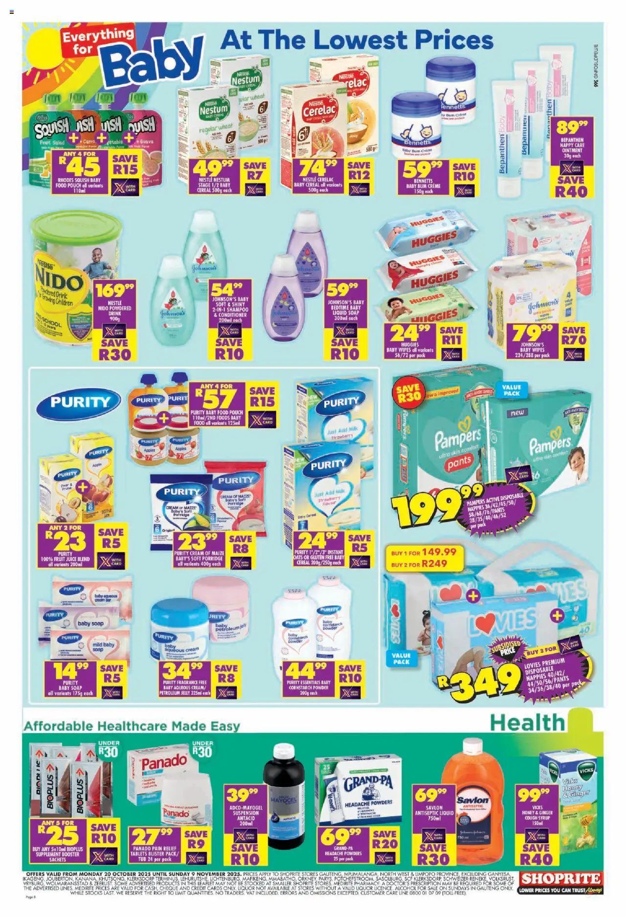 New Shoprite catalogue – valid from 20.10.2025 | Page: 8 | Products: Milk, Juice, Baby food, Petroleum jelly