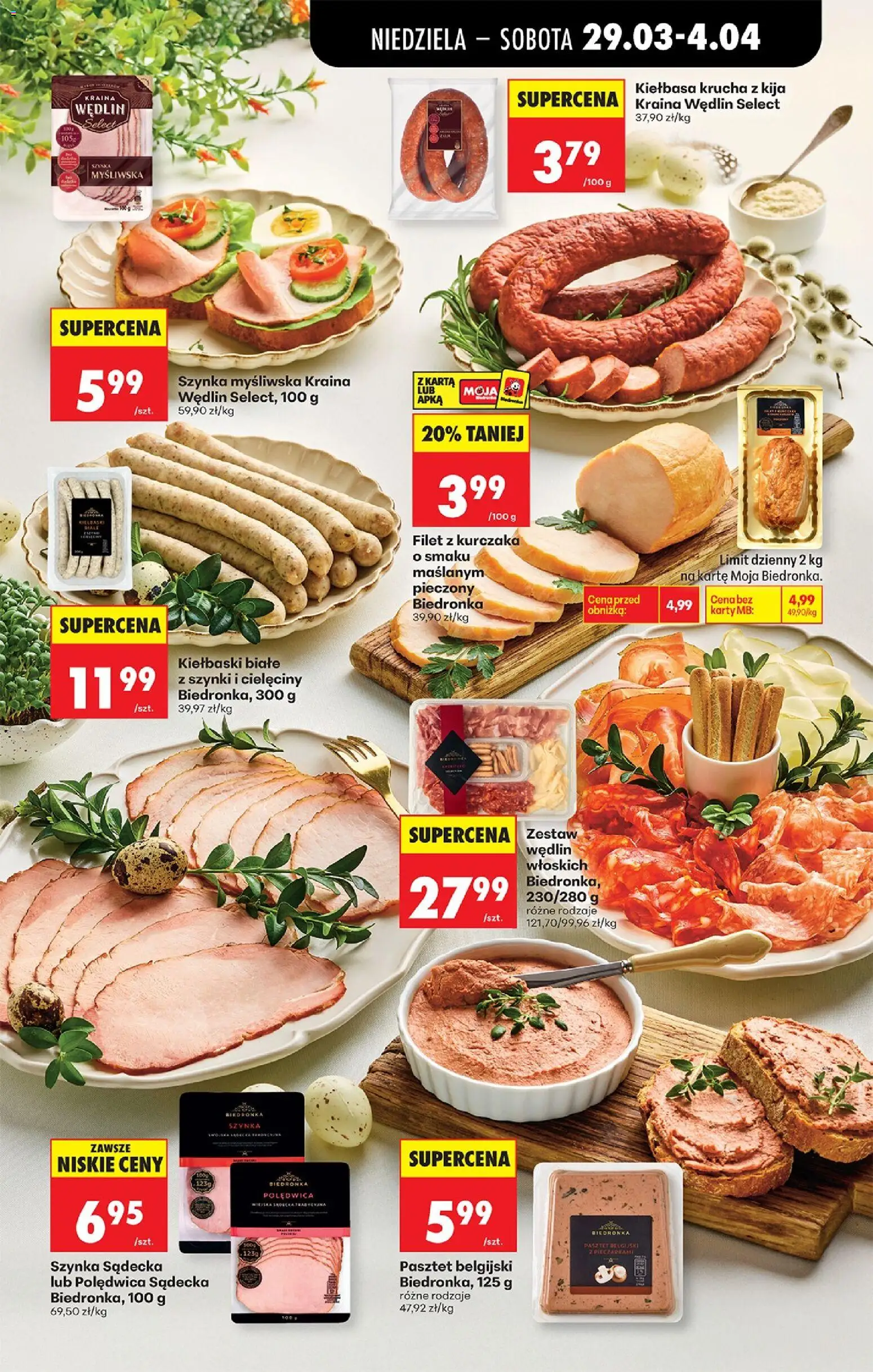 Biedronka gazetka od niedzieli od 29.03.2026 | Strona: 49 | Produkty: Karta, Myśliwska, Kiełbaski, Szynka