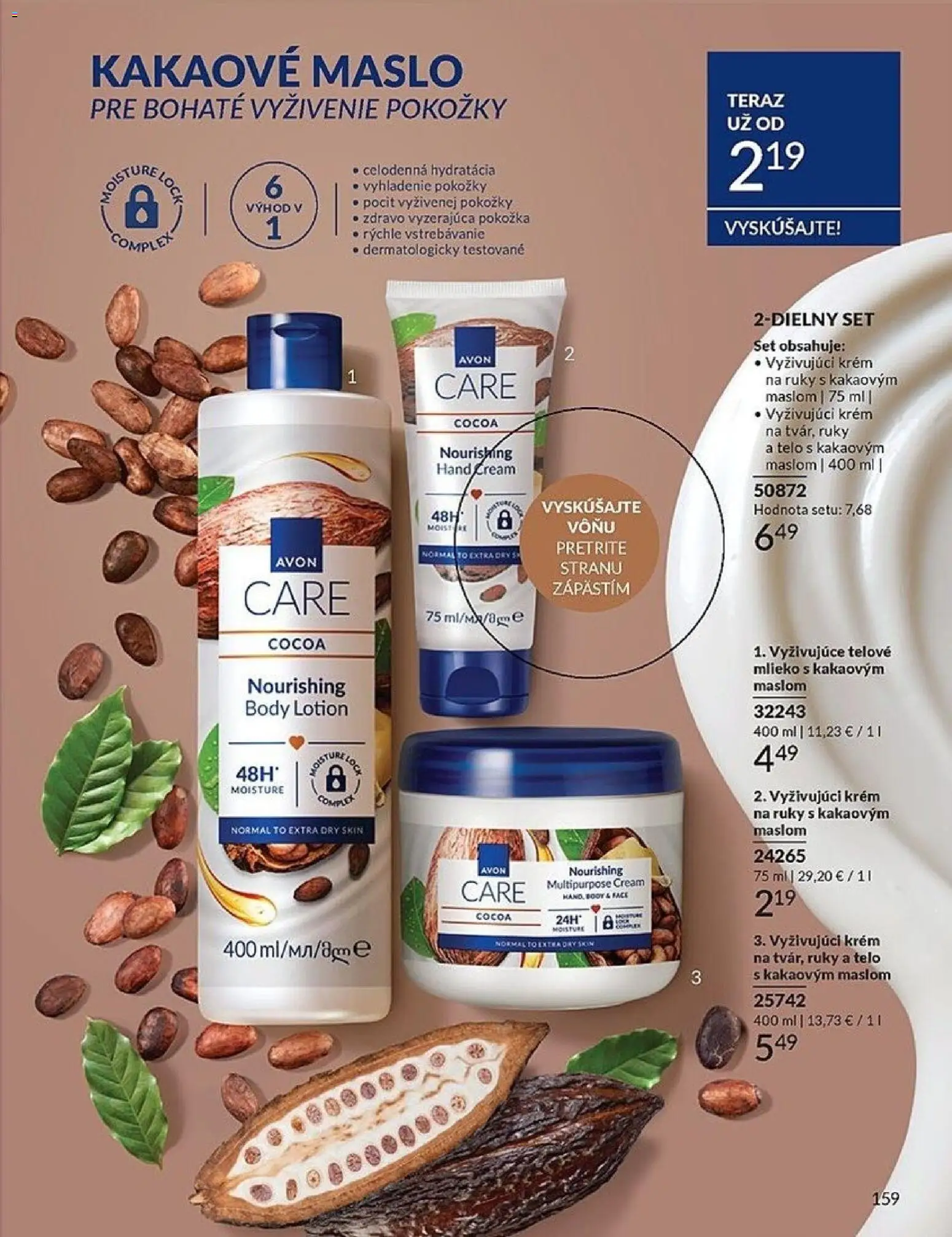 Nové Avon akcie – leták je platný od 01.04.2026 | Strana: 159 | Produkty: Maslo, Mlieko, Krém na ruky, Krém