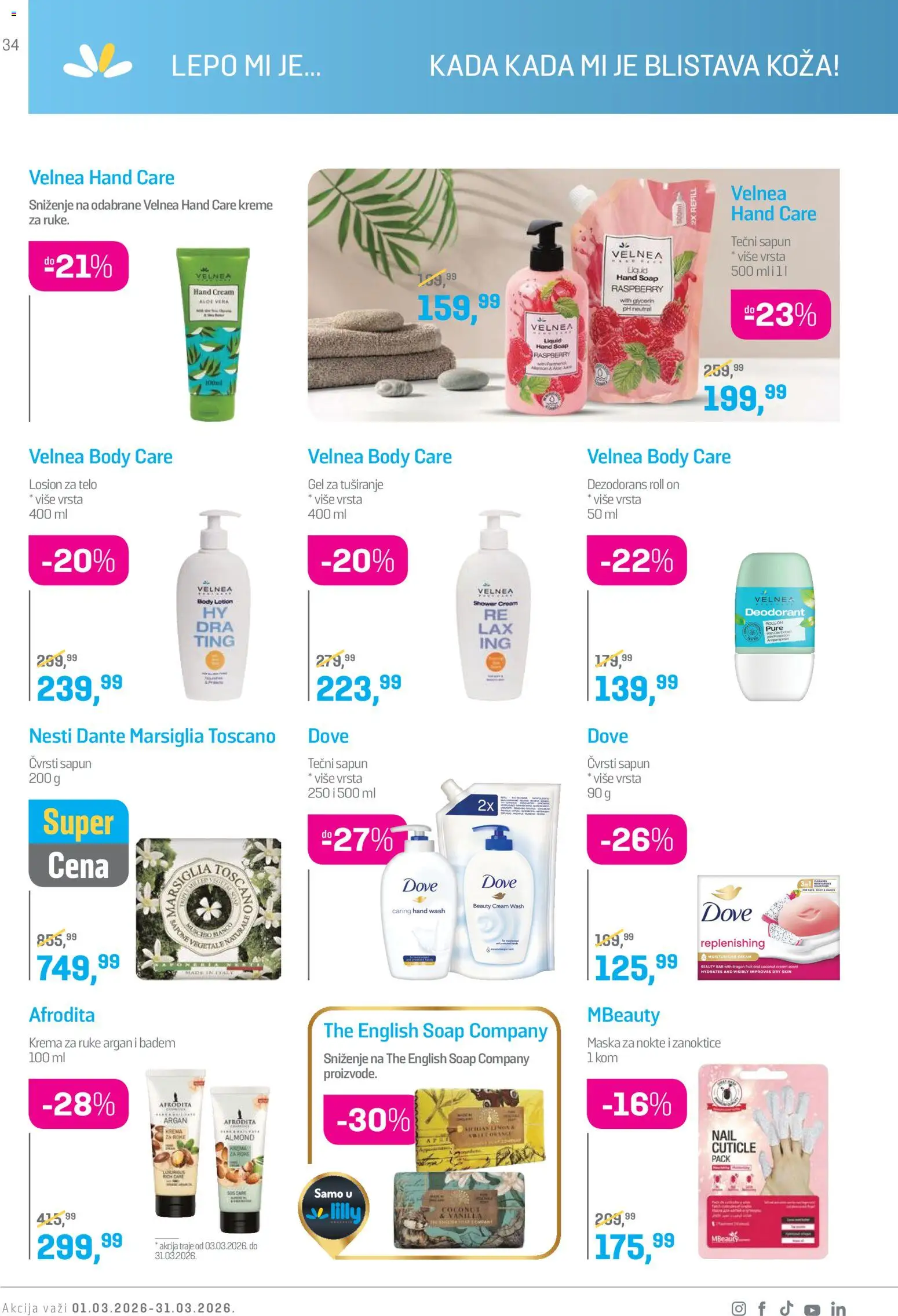 Lilly drogerie katalog - važi od 01.03.2026 | Strana: 34 | Proizvode: Badem, Sapun, Dove, Dezodorans