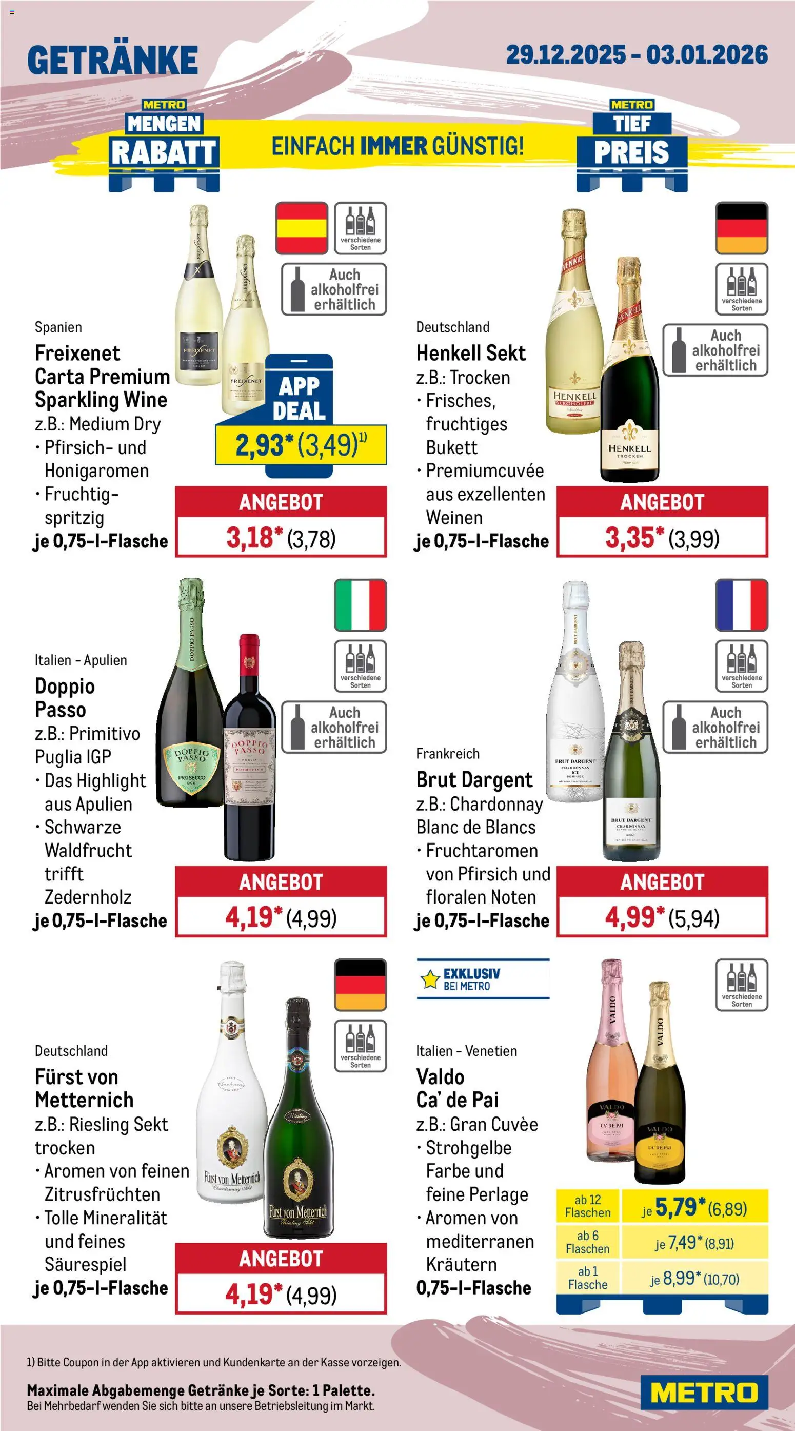 Metro Prospekt 	 – gültig ab 29.12.2025 | Seite: 15 | Produkte: Freixenet, Prosecco, Pfirsich, Brut dargent