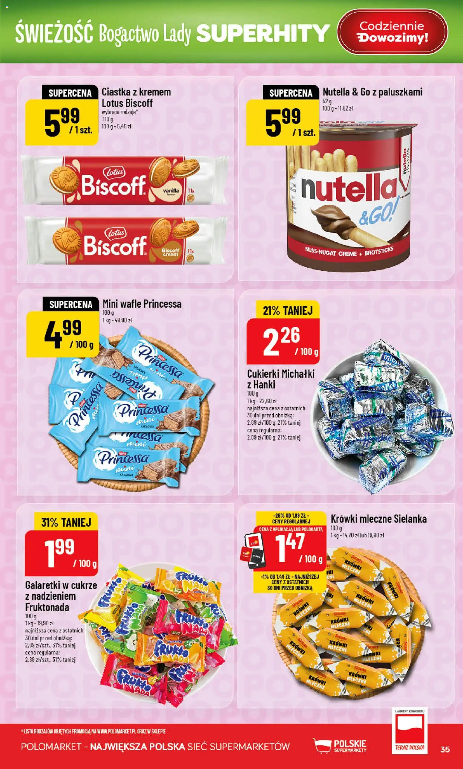 POLOmarket gazetka od 15.04.2026 | Strona: 35 | Produkty: Ciastka z kremem, Galaretki, Nutella, Cukierki