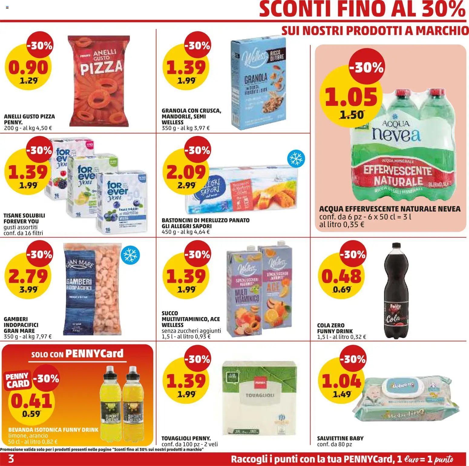 Volantino PENNY del 02.01.2026 | Pagina: 3 | Prodotti: Succo, Merluzzo, Gamberi, Acqua