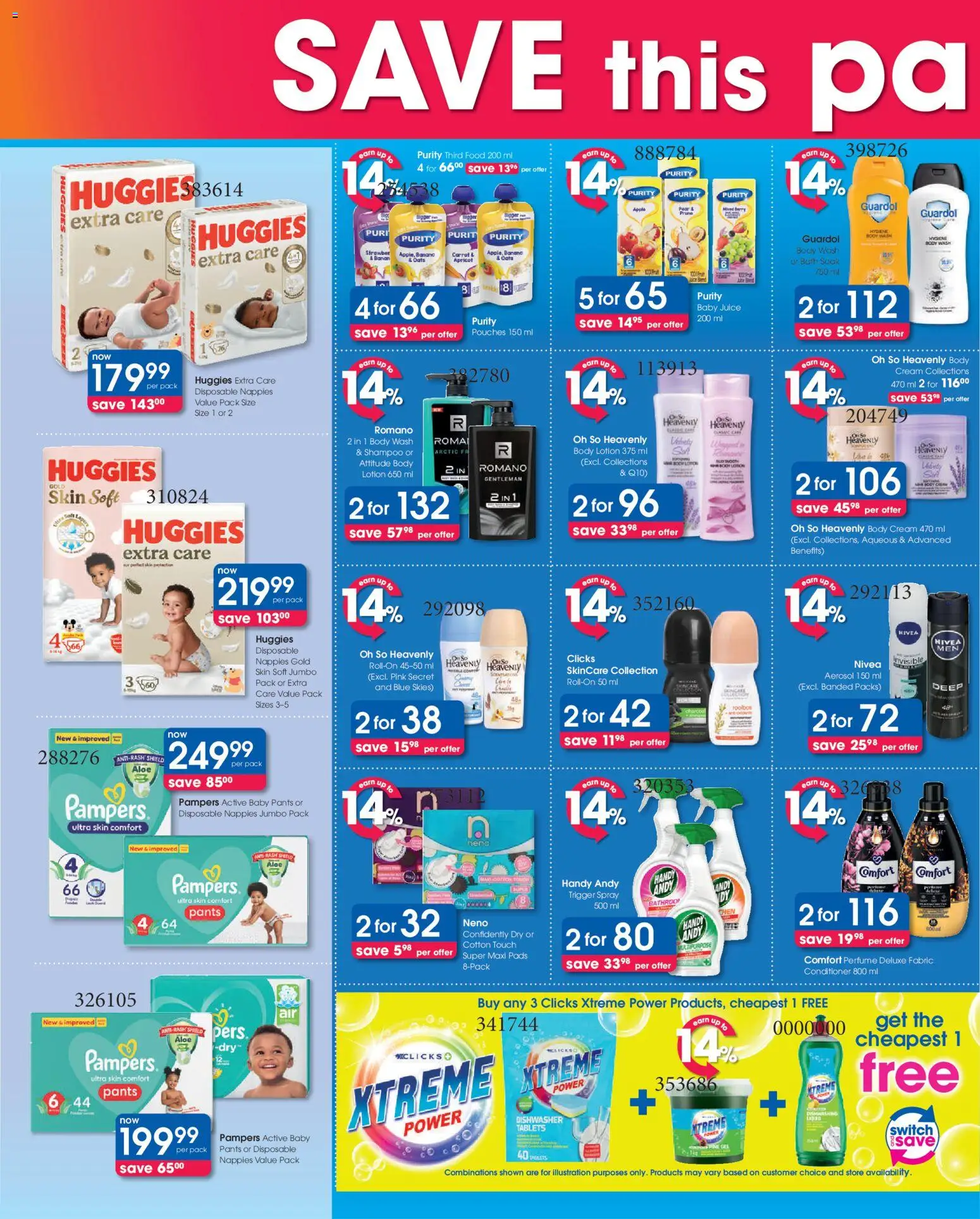New Clicks catalogue – valid from 25.03.2026 | Page: 2 | Products: Pants, Bath, Perfume, Switch
