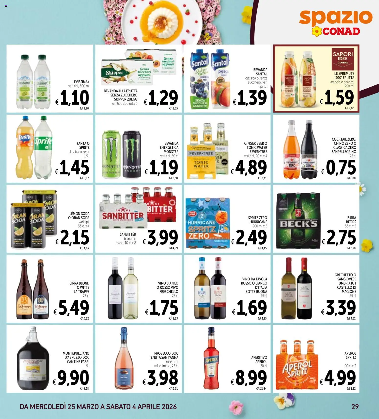 Volantino Spazio Conad del 25.03.2026 | Pagina: 29 | Prodotti: Zucchero, Vino, Vino bianco, Aperitivo