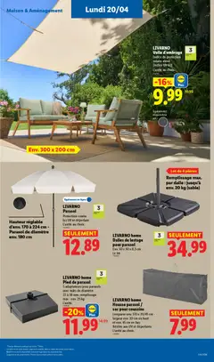 LIDL - Prévisualisation de LIVARNO Parasol, Protection contre les UV et déperlant. L'unité au choix. Hauteur réglable d'env. 170 à 224 cm - Parasol de diamètre env. 180 cm valide à partir de 16.04.2026 | Page: 55 | Produits: Voile d'ombrage, Sac, Parasol, Pied de parasol