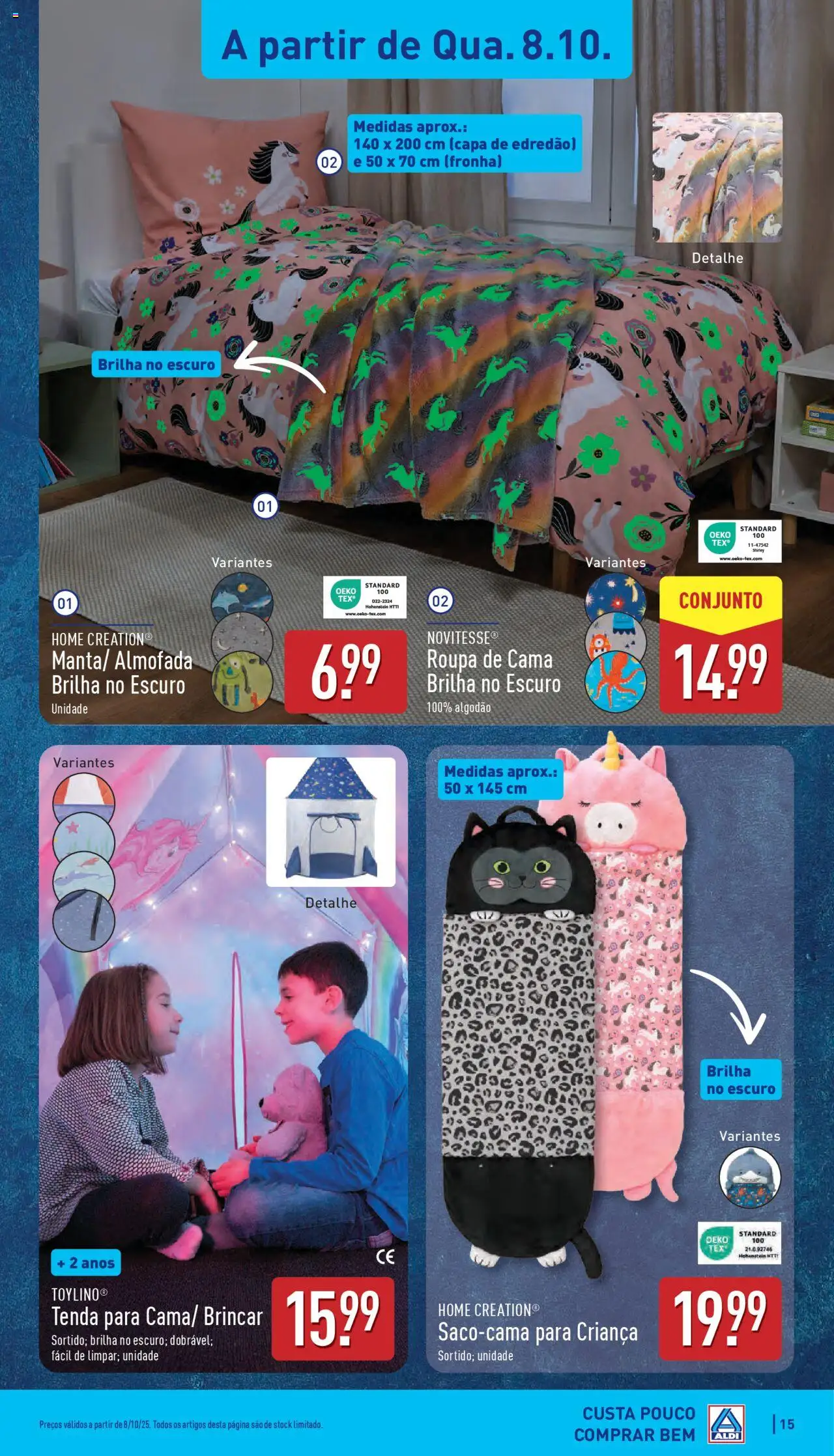 Aldi folheto │ válido de 06.10.2025 | Página: 15 | Produtos: Tenda, Algodão, Cama, Almofada