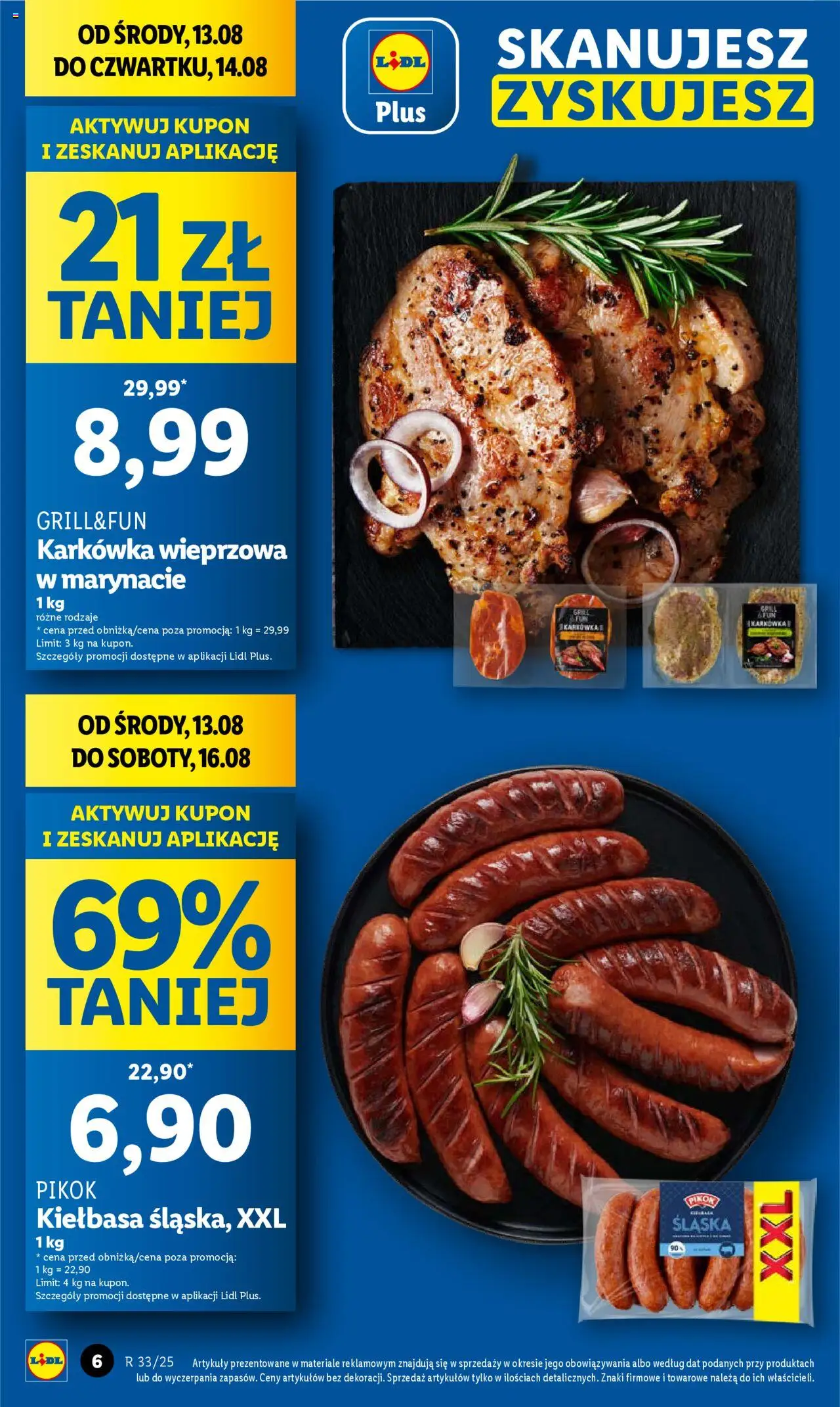 Lidl Gazetka od 13.08.2025 | Strona: 6 | Produkty: Kiełbasa, Karkówka, Karkówka wieprzowa, Grill