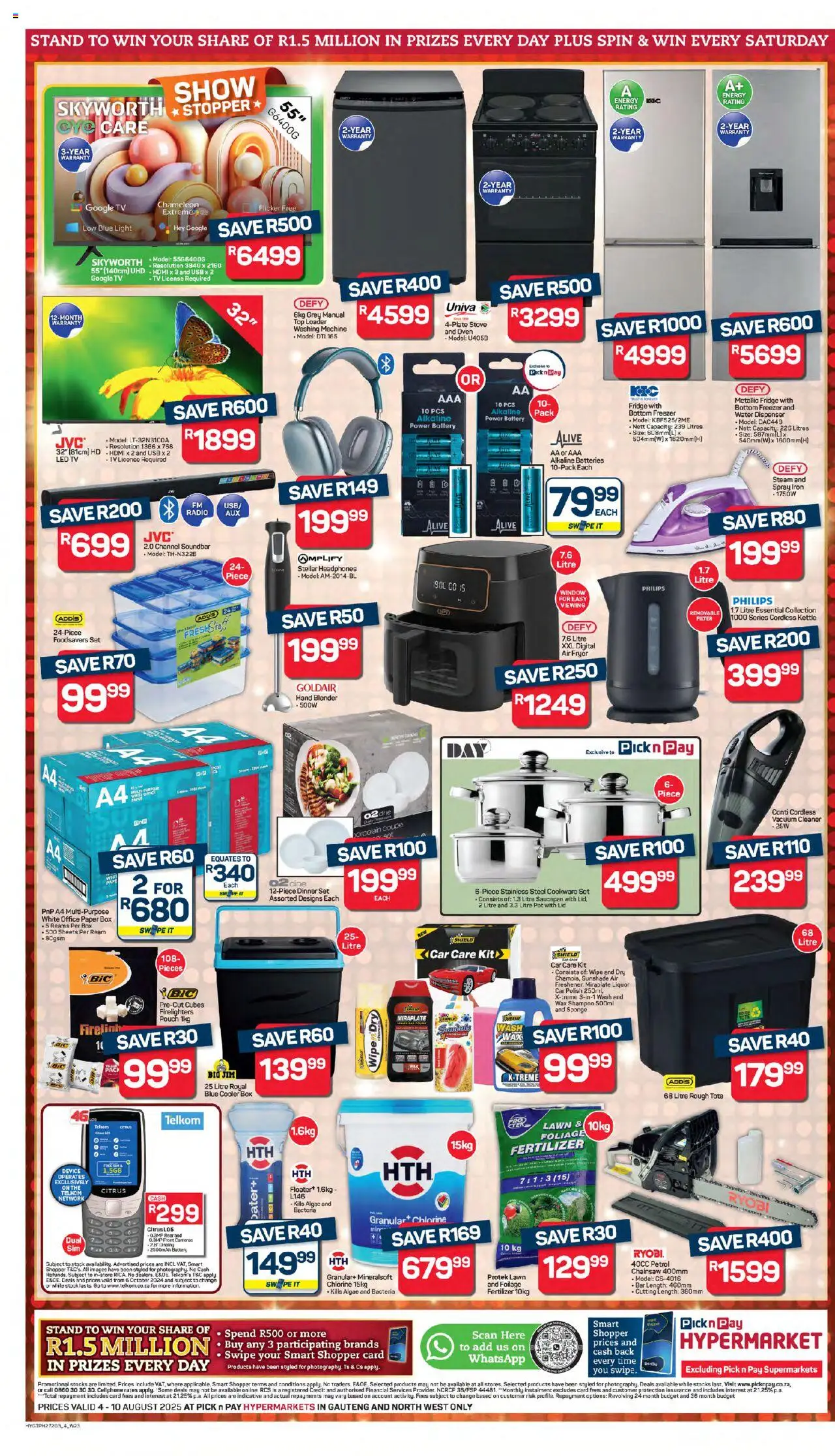 Pick n Pay Inland provinces - Hypermarket Specials │ valid from 04.08.2025 | Page: 4 | Products: Phone, USB, Kettle, Water