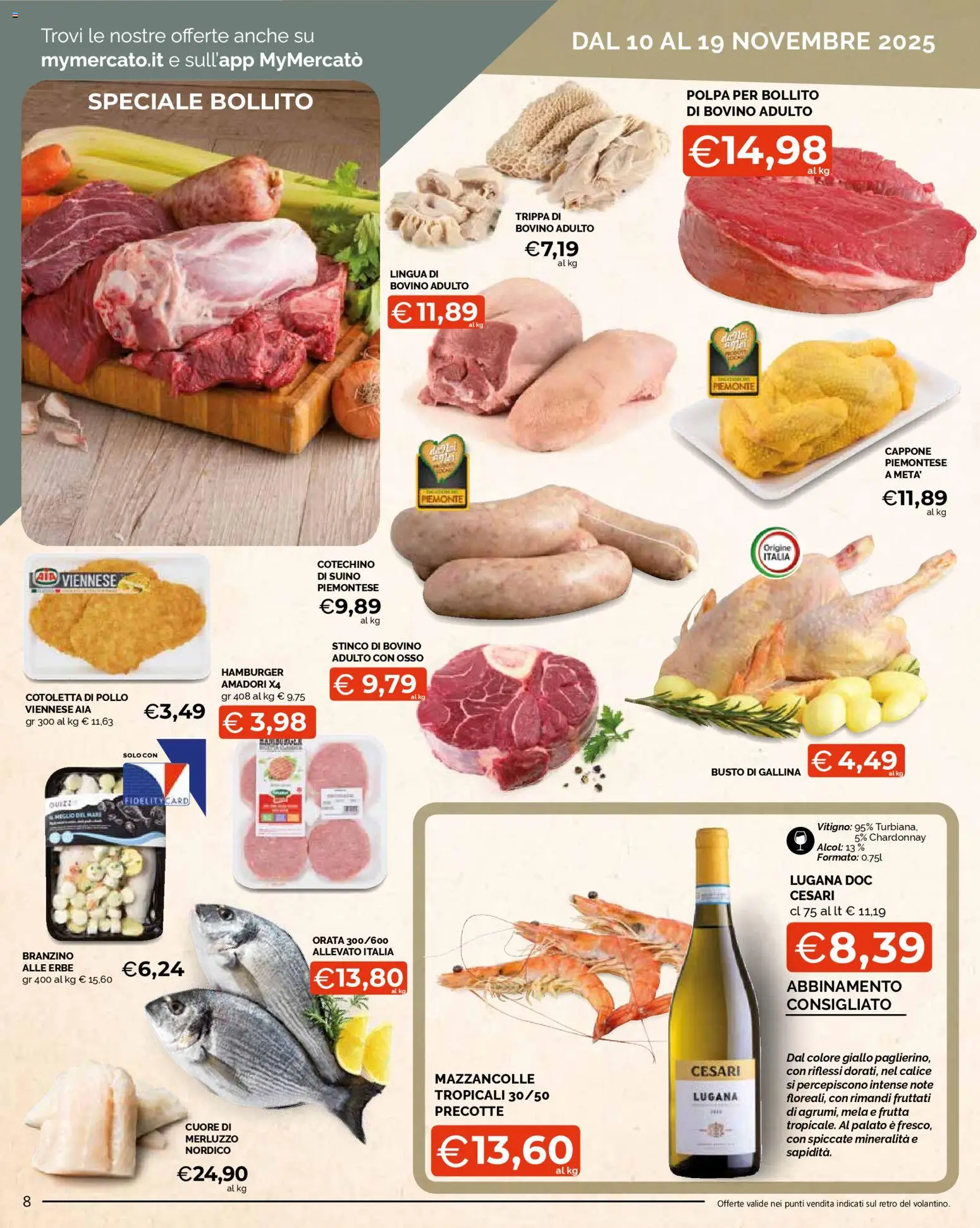 Volantino Mercatò del 10.11.2025 | Pagina: 8 | Prodotti: Bovino, Pollo, Merluzzo, Suino