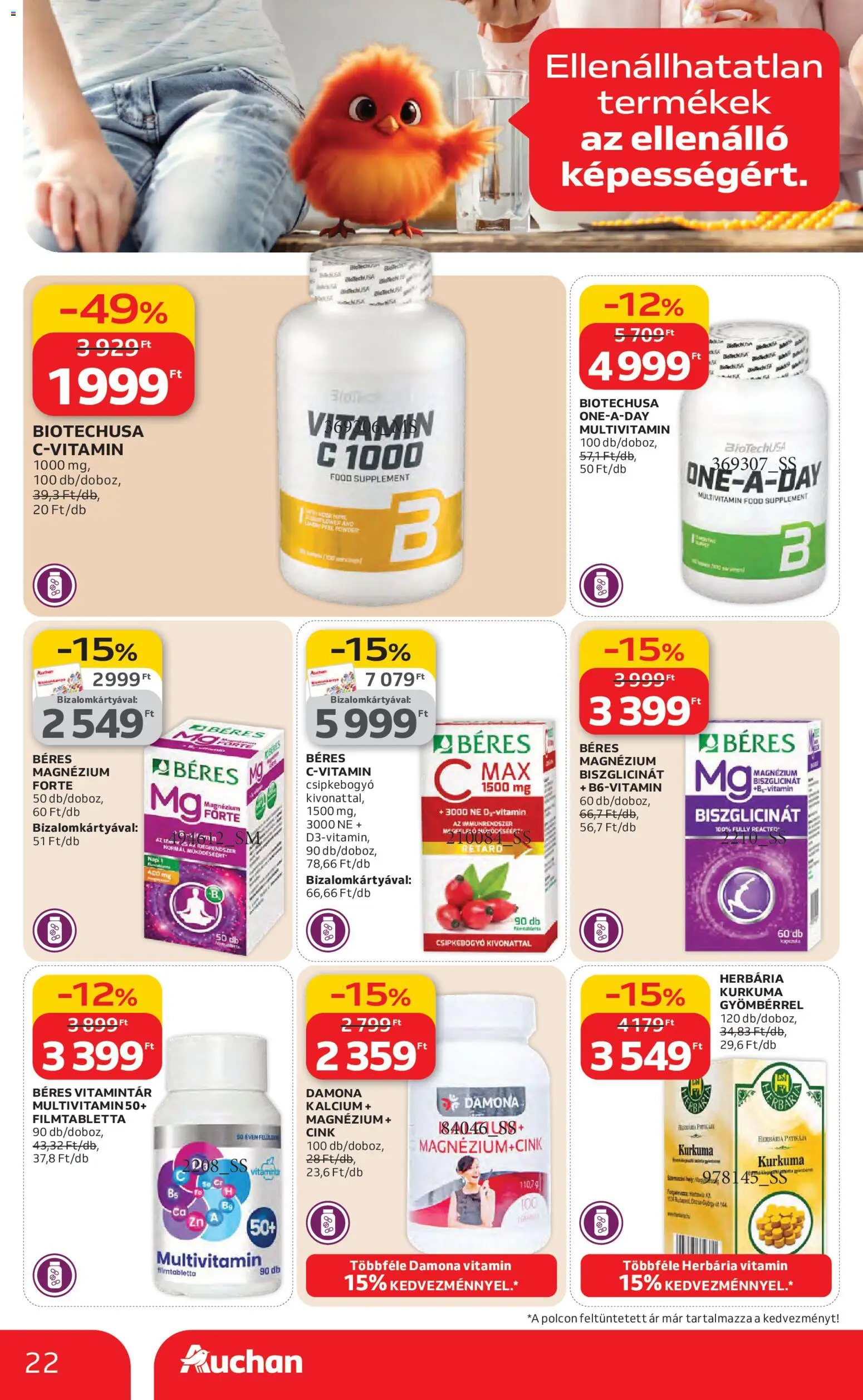 Auchan akciós ujság - amely érvényes a következő dátumtól: 12.02.2026 | Oldal: 22 | Termékek: Kurkuma, Multivitamin