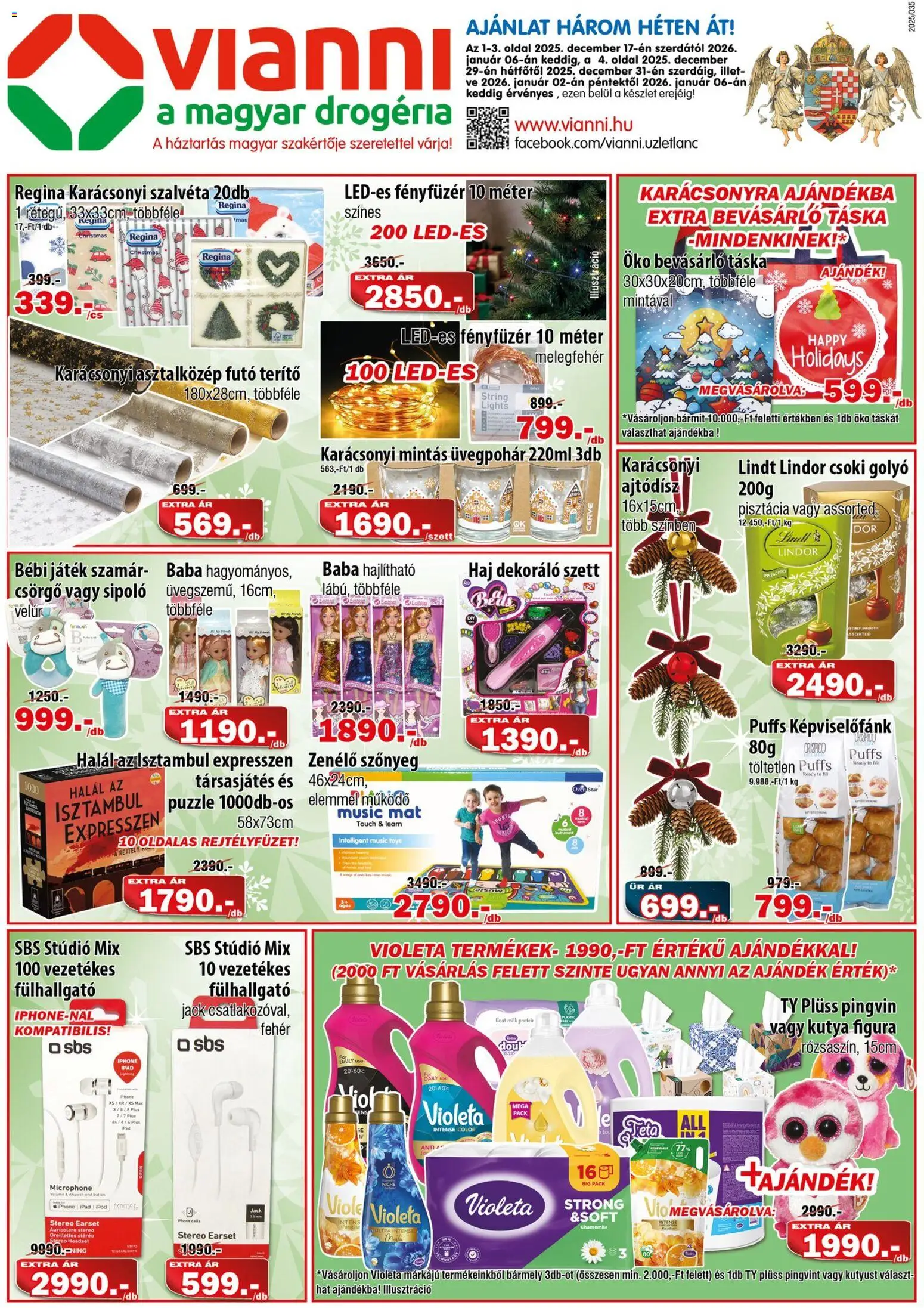 Vianni akciós ujság - amely érvényes a következő dátumtól: 17.12.2025 | Oldal: 1 | Termékek: Játék, Táska, Pisztácia, Headset