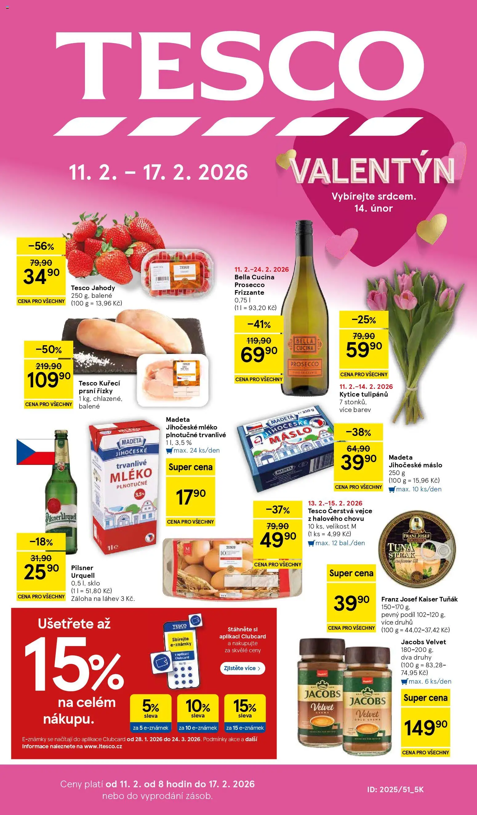 Tesco leták - Hypermarket od 11.02.2026 | Strana: 1 | Produkty: Vejce, Madeta Jihočeské máslo, Prosecco Frizzante, Jacobs velvet