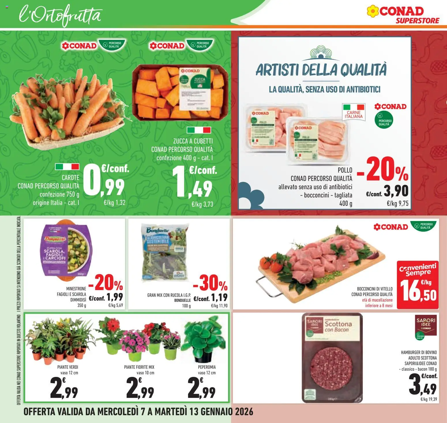 Volantino Conad del 07.01.2026 | Pagina: 8 | Prodotti: Pollo, Fagioli, Carciofi, Hamburger